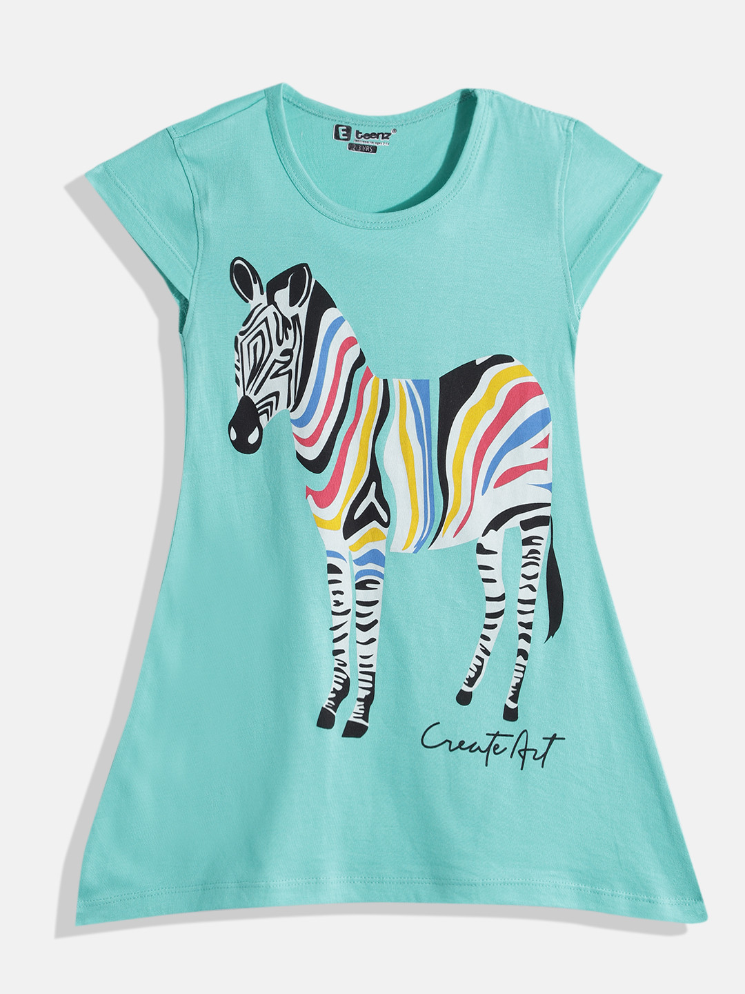 

Eteenz Girls Premium Cotton Graphic Printed A-Line Dress, Green