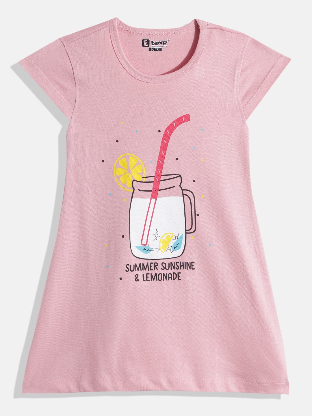 

Eteenz Girls Premium Cotton Graphic Printed A-Line Dress, Pink
