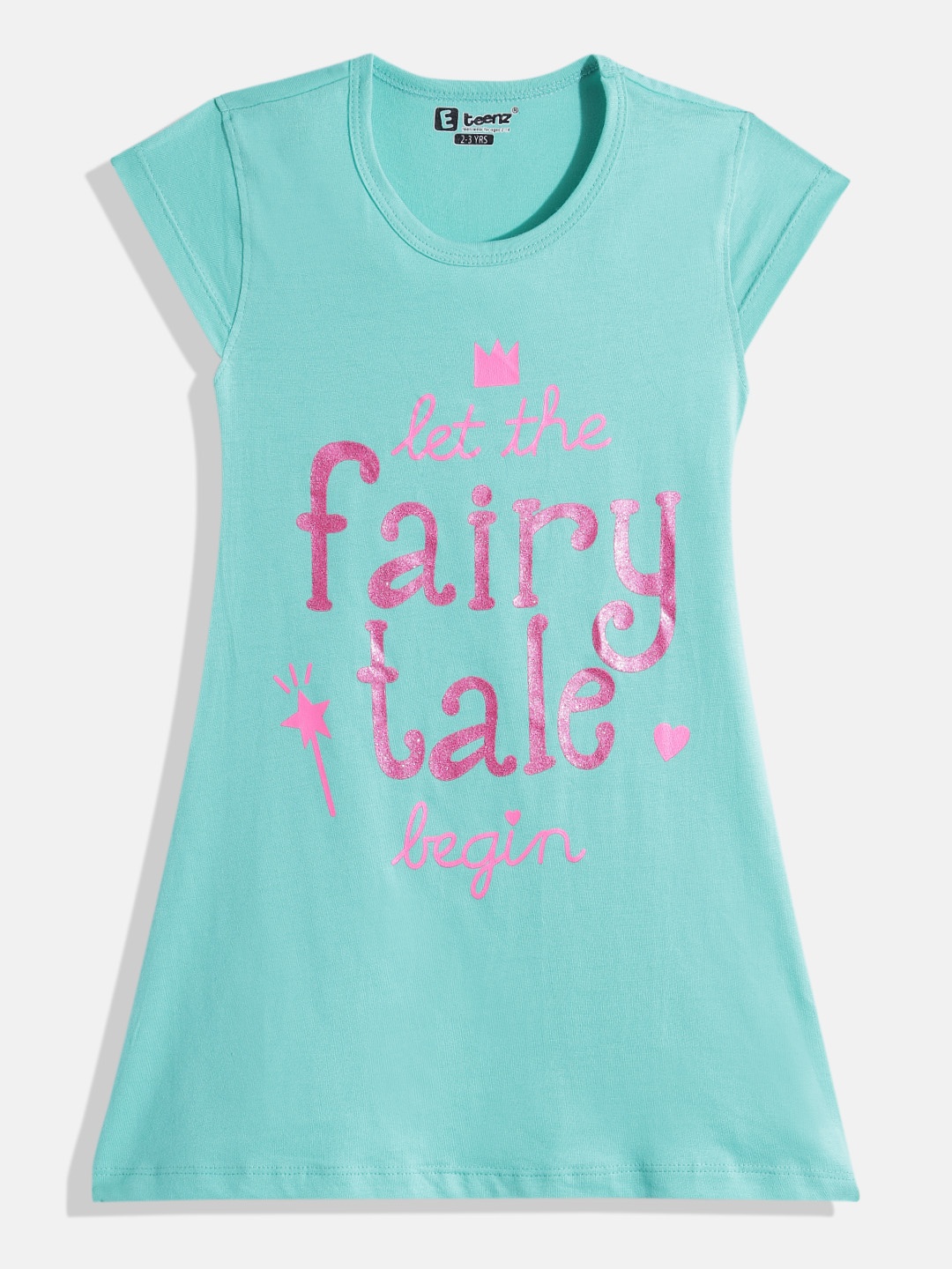 

Eteenz Girls Premium Cotton Typography Printed A-Line Dress, Green