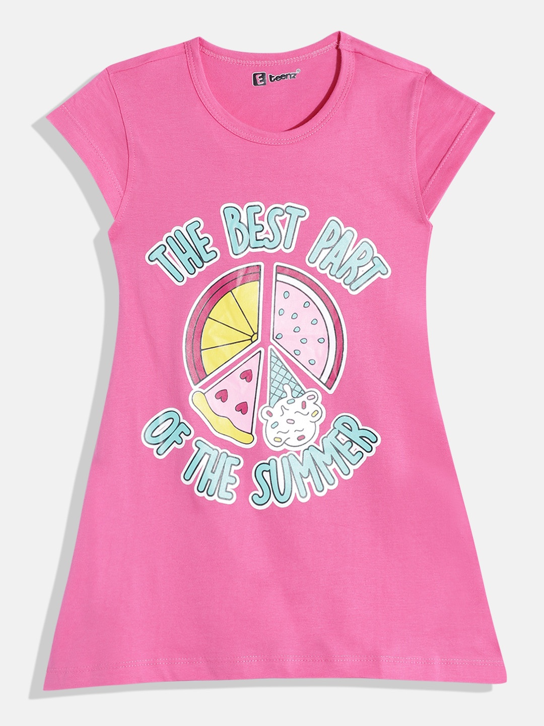 

Eteenz Girls Premium Cotton Typography Printed A-Line Dress, Pink
