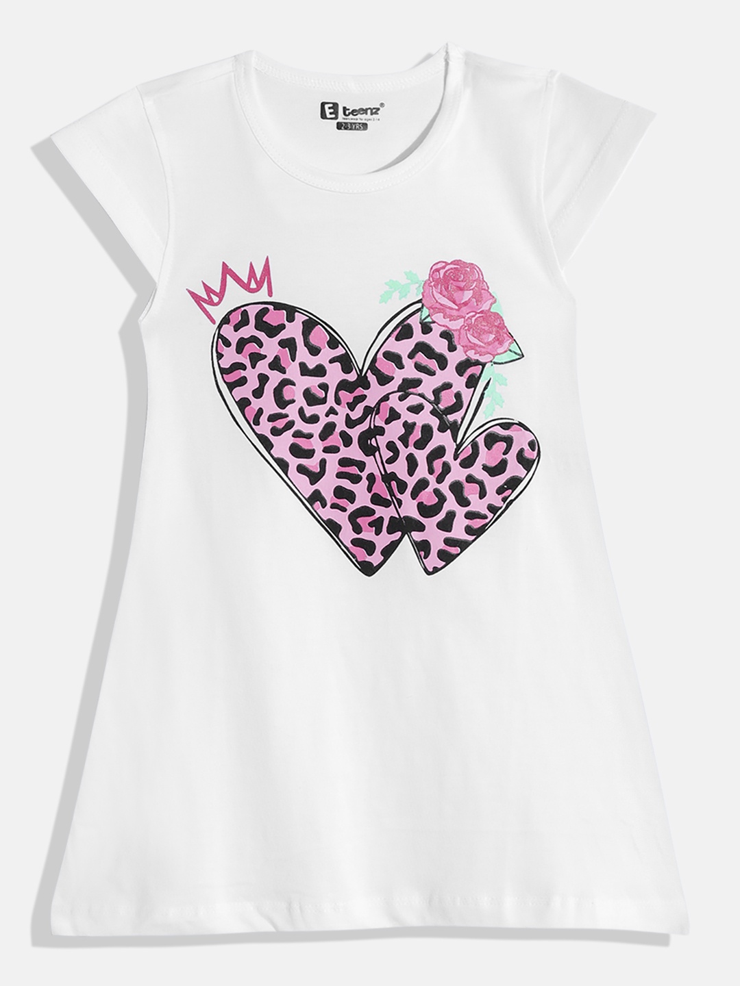 

Eteenz Girls Premium Cotton Graphic Printed A-Line Dress, White