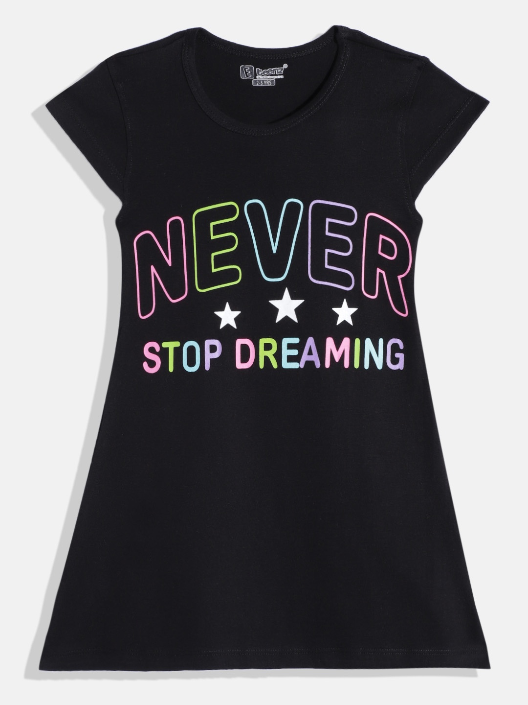 

Eteenz Girls Premium Cotton Typography Printed A-Line Dress, Black