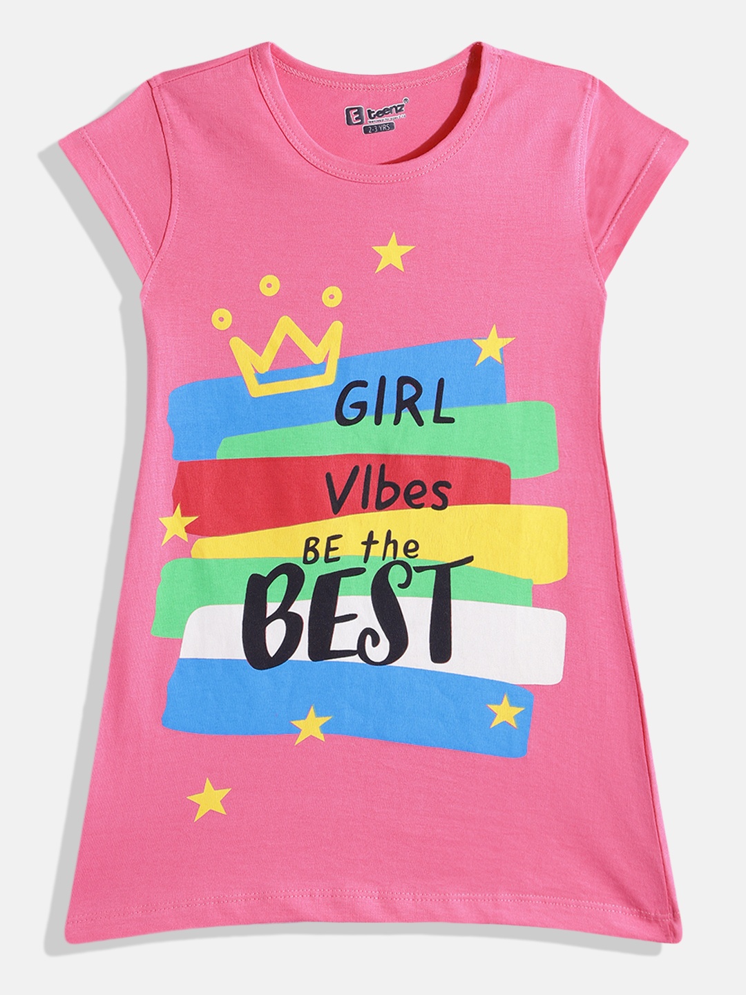 

Eteenz Girls Typography Print Cotton A-Line Dress, Pink