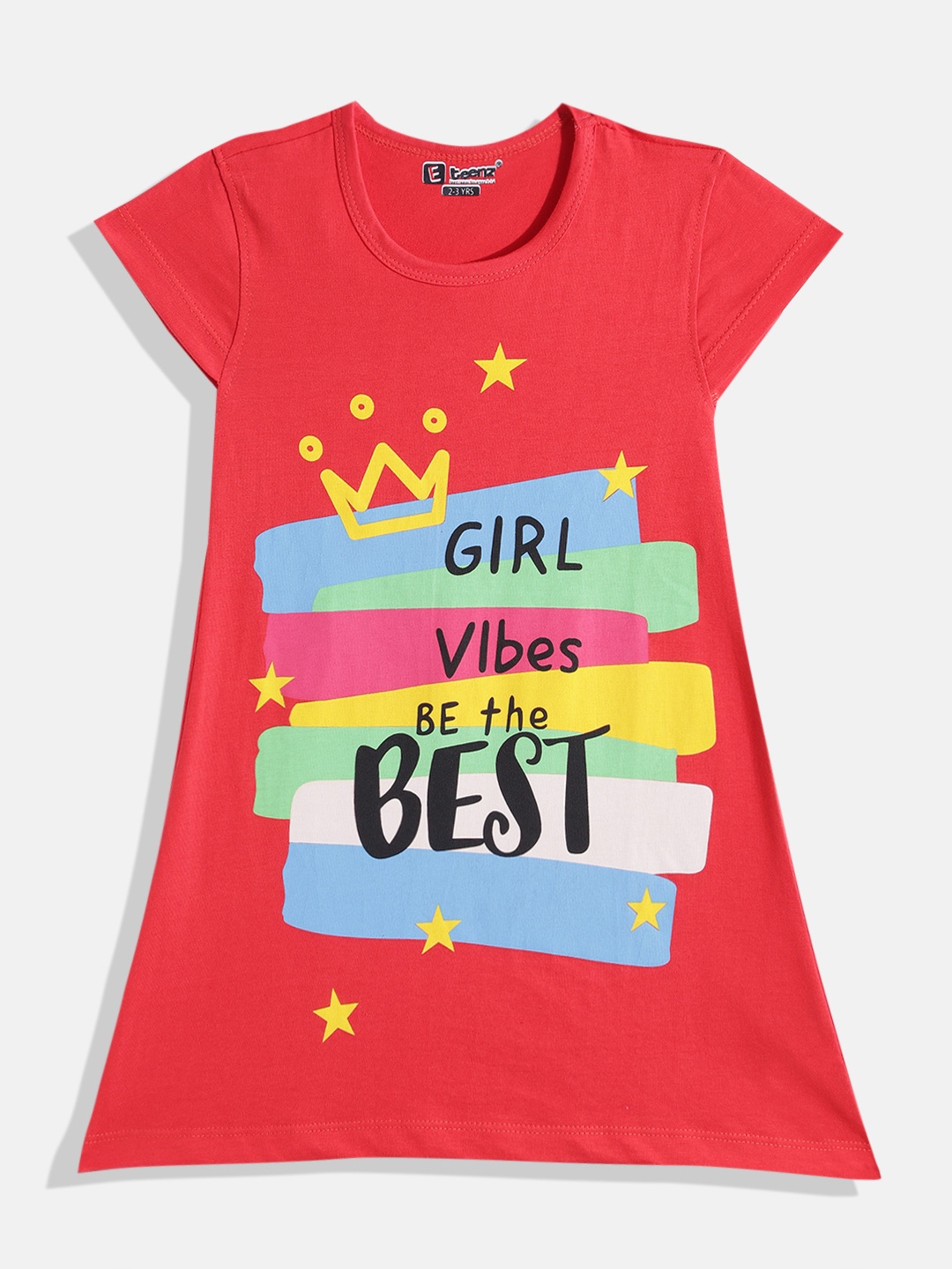 

Eteenz Girls Typography Print Cotton A-Line Dress, Red