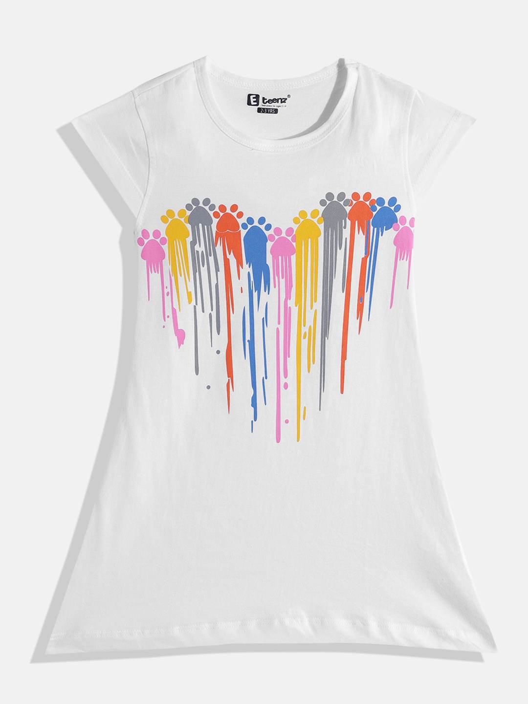 

Eteenz Girls Printed Cotton T-shirt Dress, White