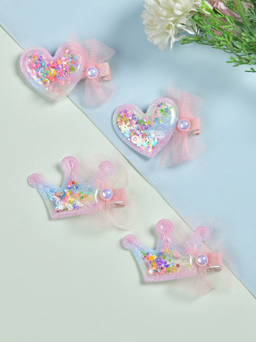 

FUNKRAFTS Girls Set of 4 Embellished Alligator Hair Clip, Pink