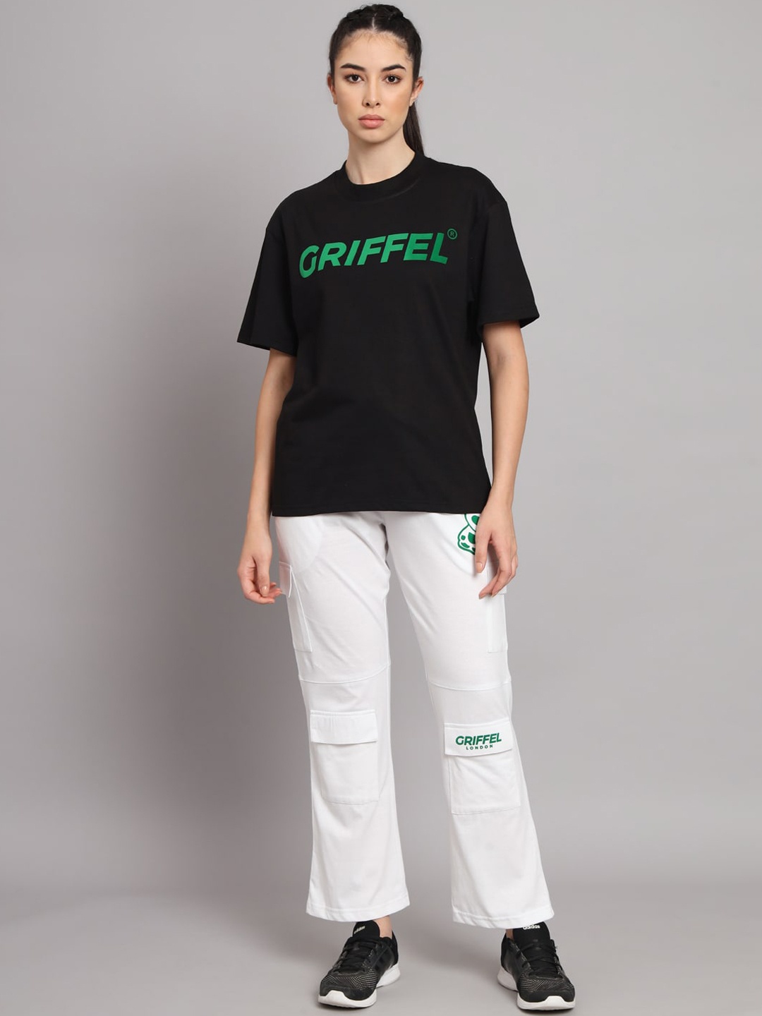 

GRIFFEL Typography Printed Pure Cotton Oversized T-Shirt & Trouser, Black