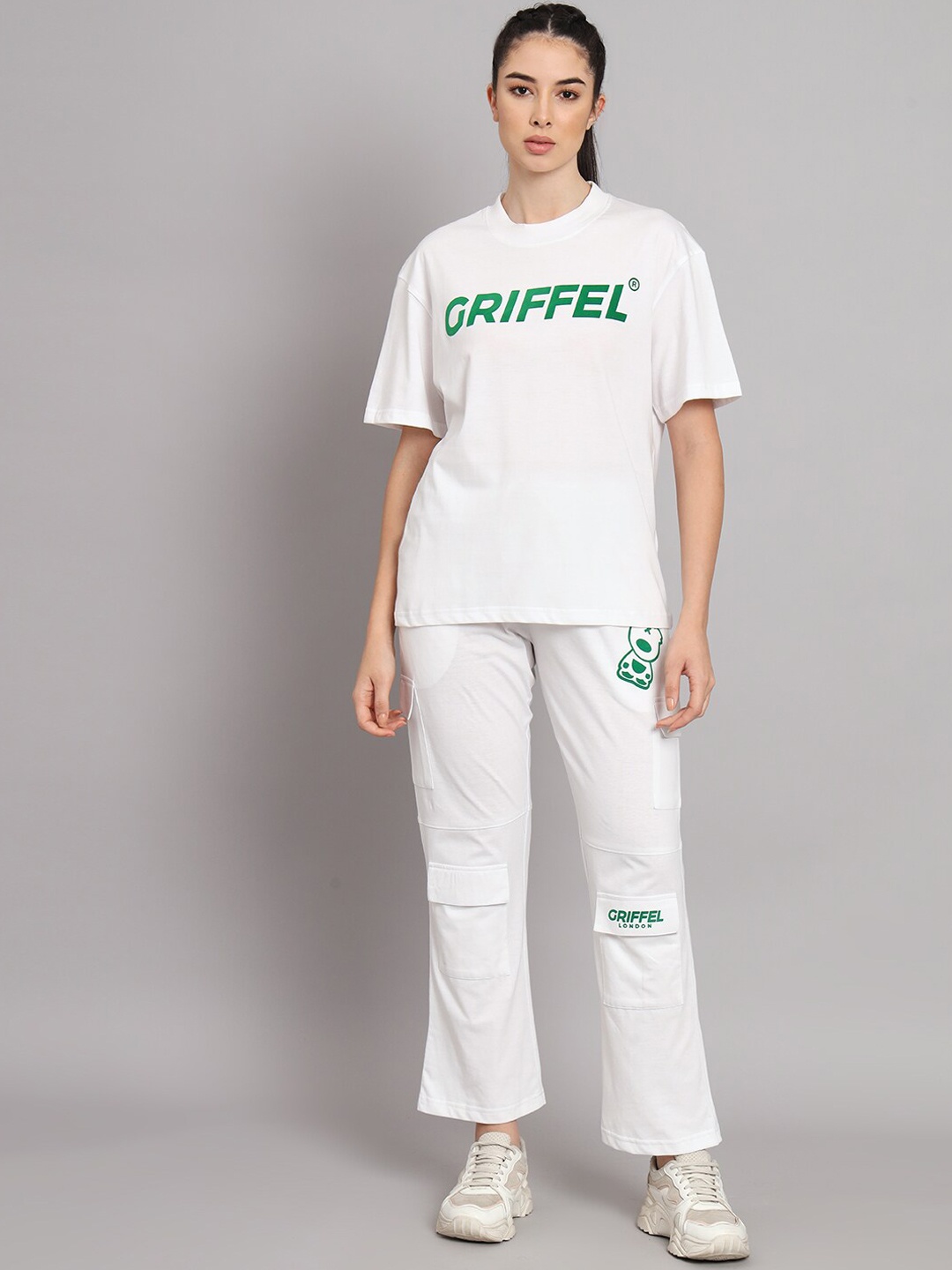 

GRIFFEL Printed Pure Cotton Oversized T-Shirt With Trouser, White