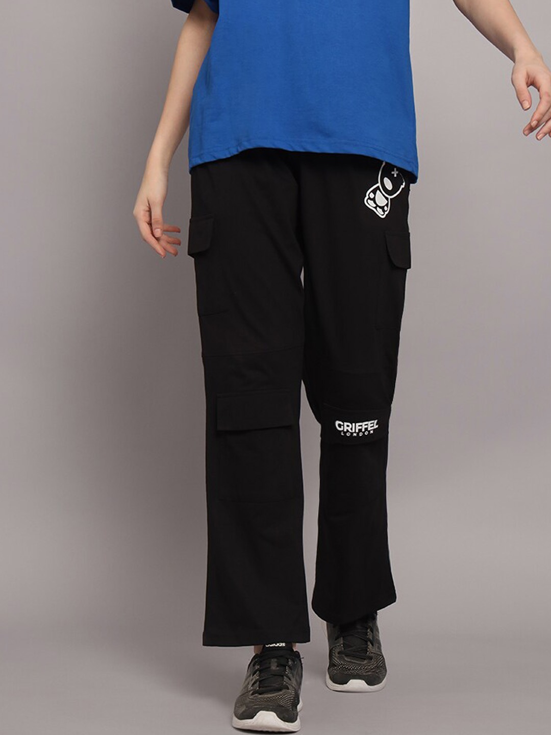 

GRIFFEL Printed Pure Cotton Oversized Fit T-Shirt & Cargo Trouser, Blue