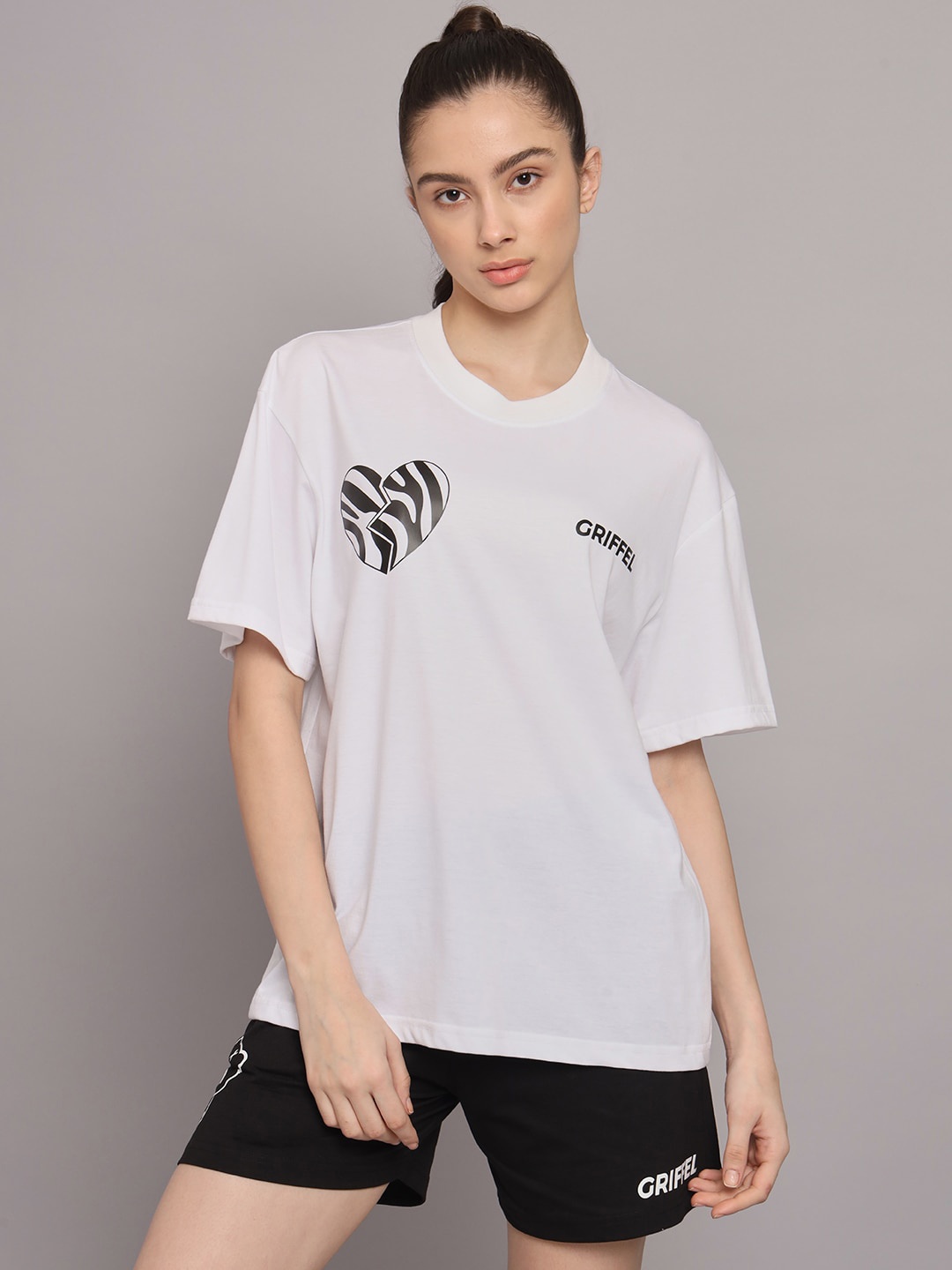 

GRIFFEL Printed Pure Cotton Oversized T-Shirt With Shorts, White