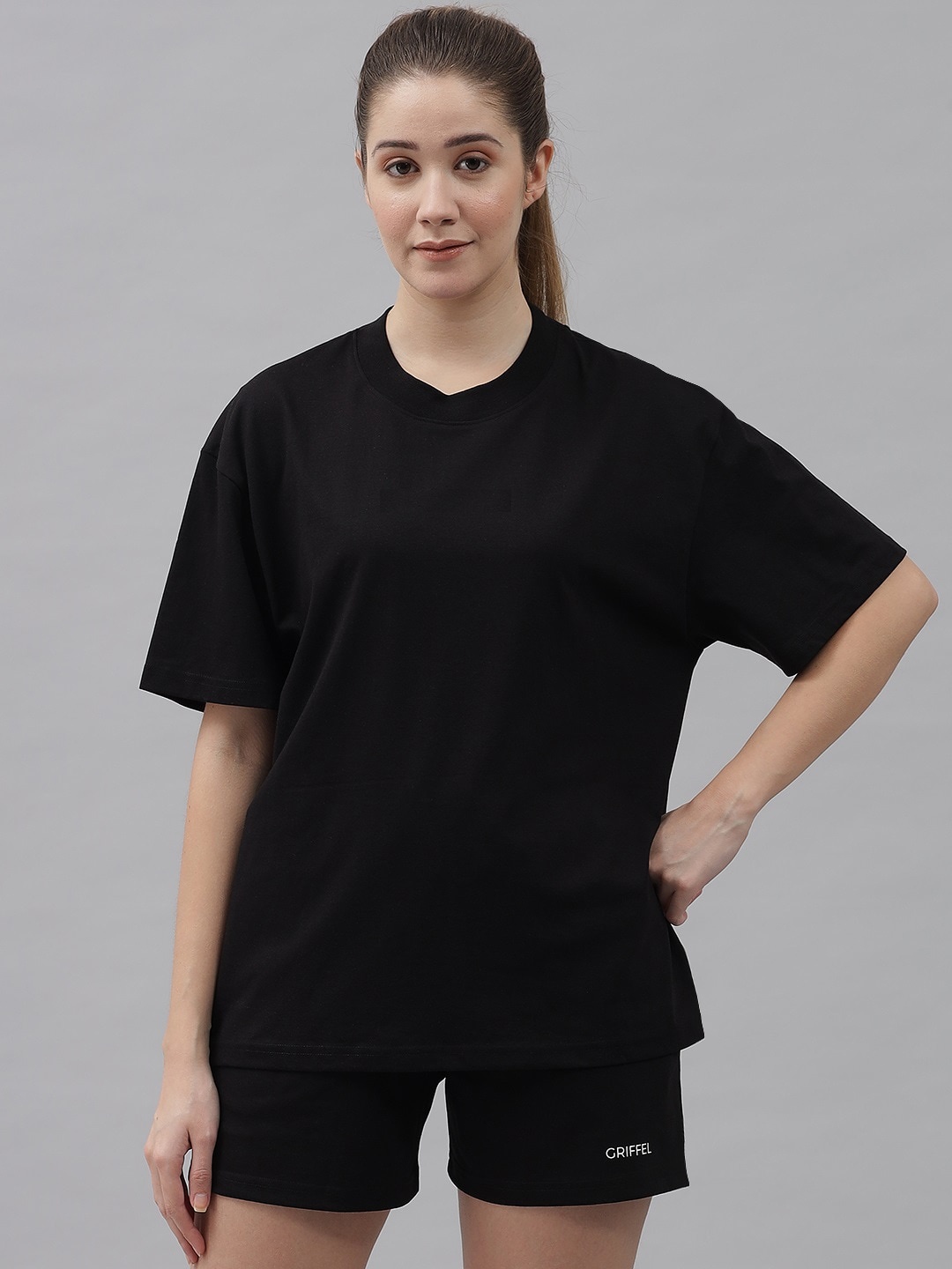 

GRIFFEL Pure Cotton Oversized T-Shirt With Shorts, Black