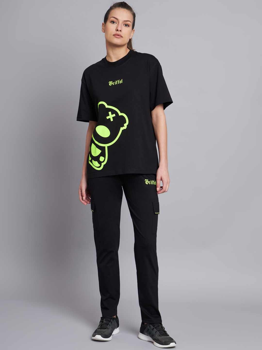 

GRIFFEL Printed Pure Cotton Oversized T-Shirt With Trouser, Black
