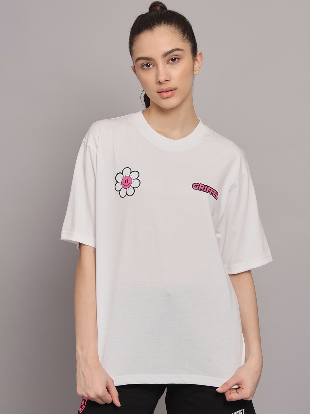 

GRIFFEL Printed Pure Cotton Oversized T-Shirt With Shorts, White