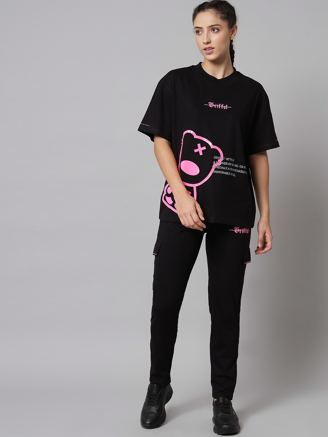 

GRIFFEL Printed Pure Cotton Oversized T-Shirt With Trouser, Black