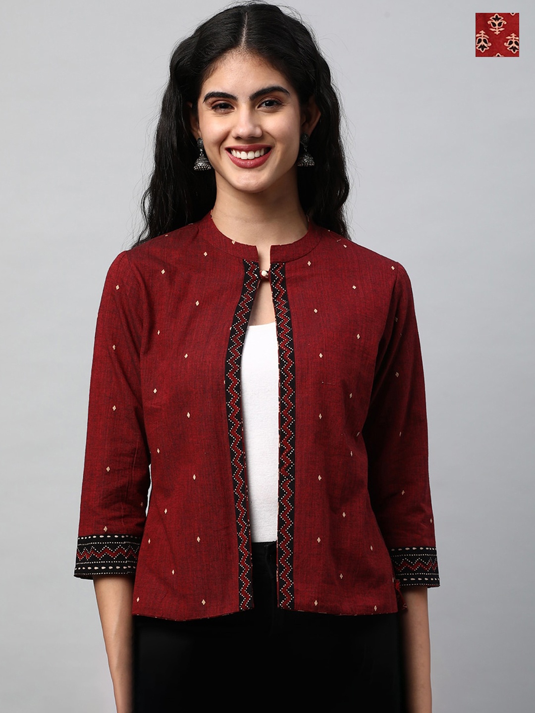 

KAMI KUBI Geometric Printed Cotton Reversible Tailored Jacket, Maroon