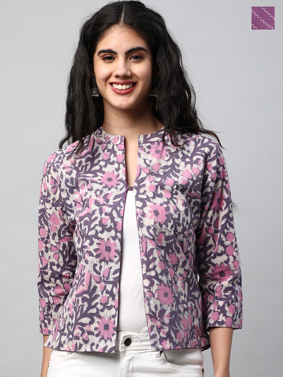 

KAMI KUBI Floral Printed Cotton Reversible Tailored Jacket, Purple