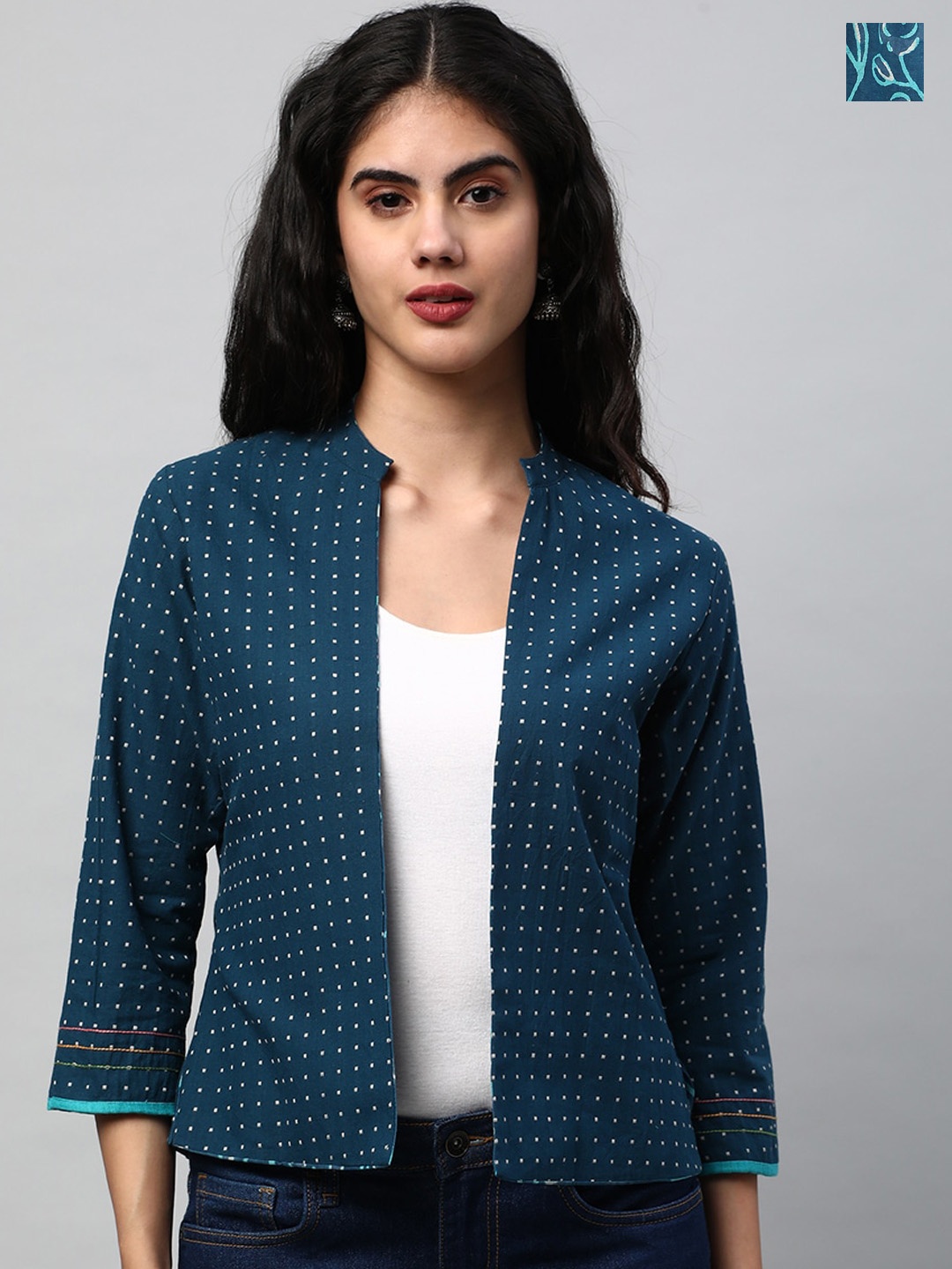

KAMI KUBI Floral Printed Cotton Reversible Tailored Jacket, Blue