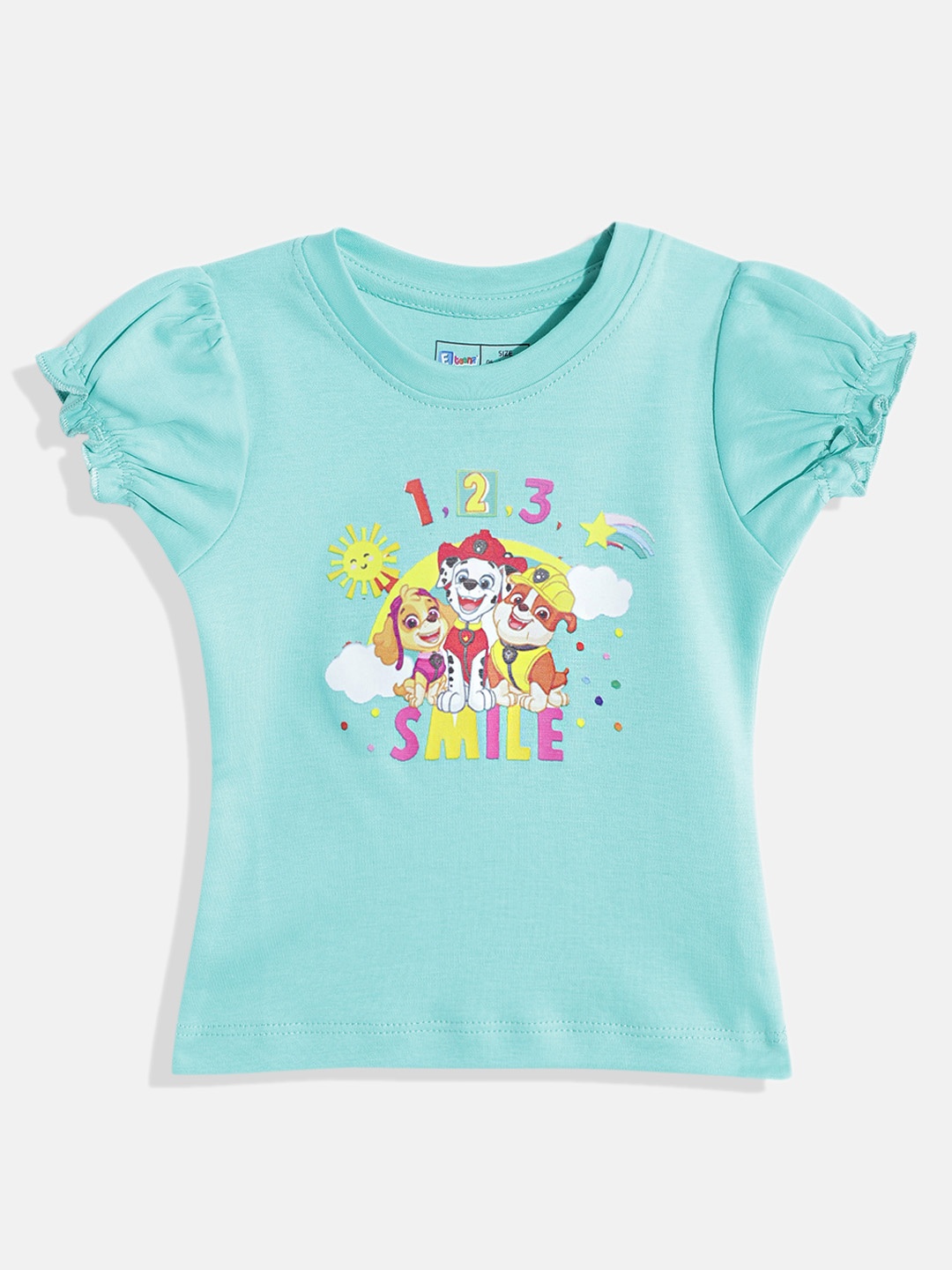 

Eteenz Infant Girls Paw Patrol Print Puff Sleeve Cotton Top, Sea green