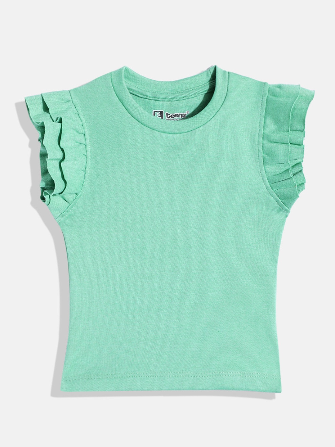 

Eteenz Girls Flutter Sleeve Cotton Top, Green
