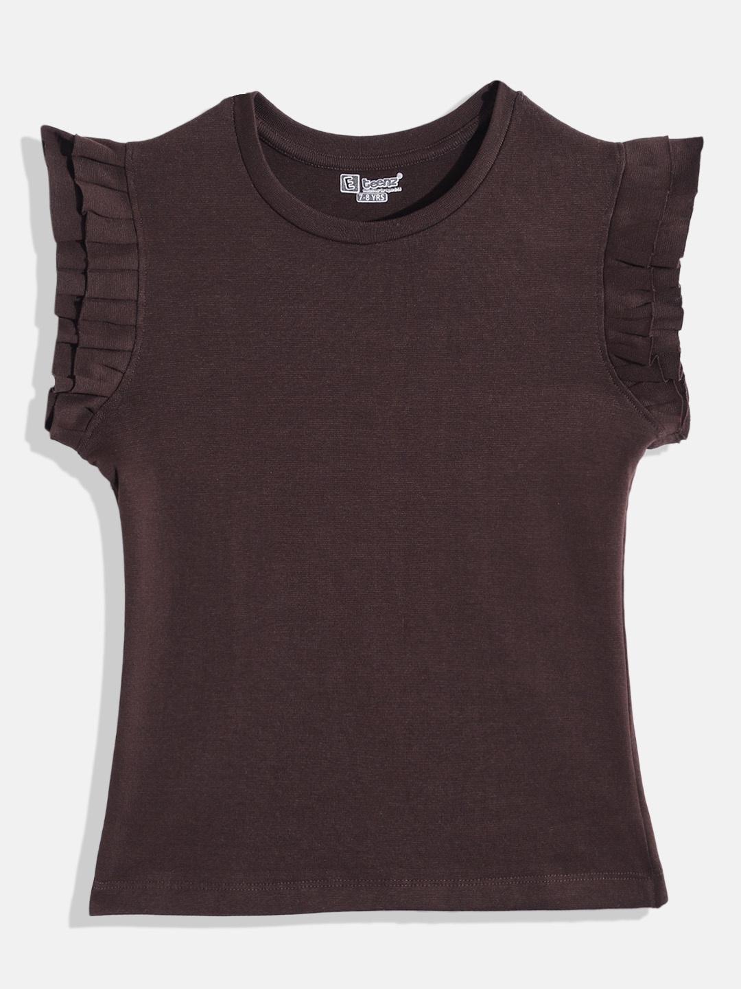 

Eteenz Flutter Sleeve Ruffled Cotton Top, Brown