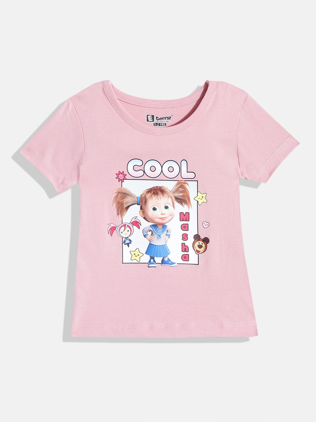 

Eteenz Girls Masha and the Bear Printed Cotton T-shirt, Pink