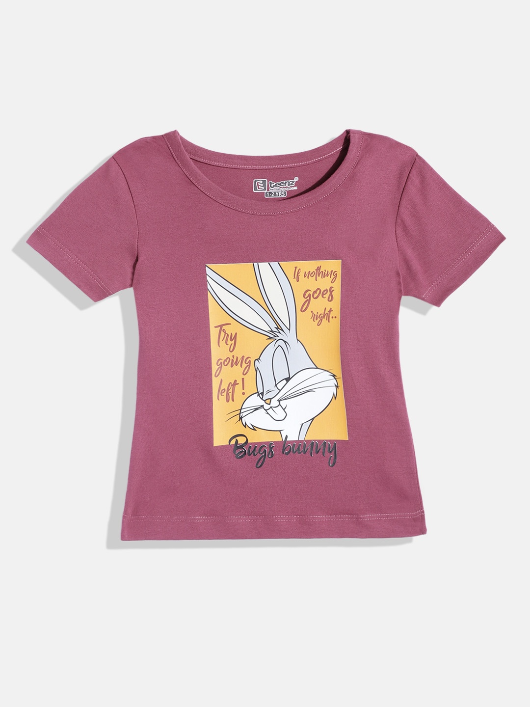 

Eteenz Girls Bugs Bunny Printed Cotton T-shirt, Purple