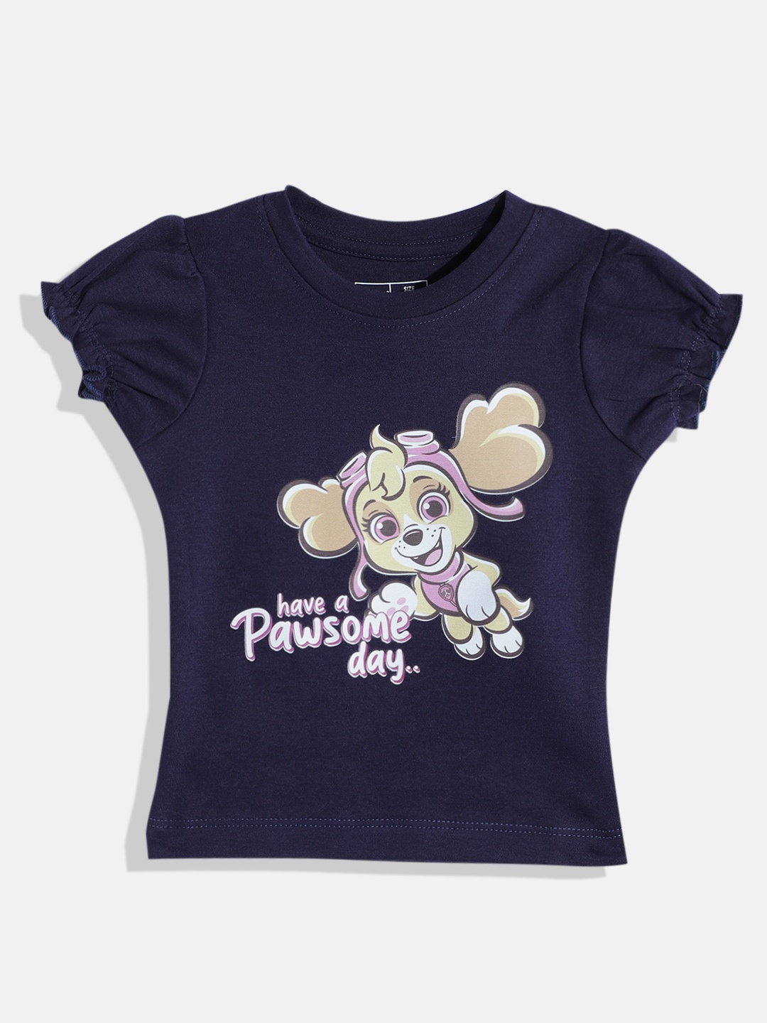 

Eteenz Infant Girls Paw Patrol Print Puff Sleeve Cotton Top, Navy blue