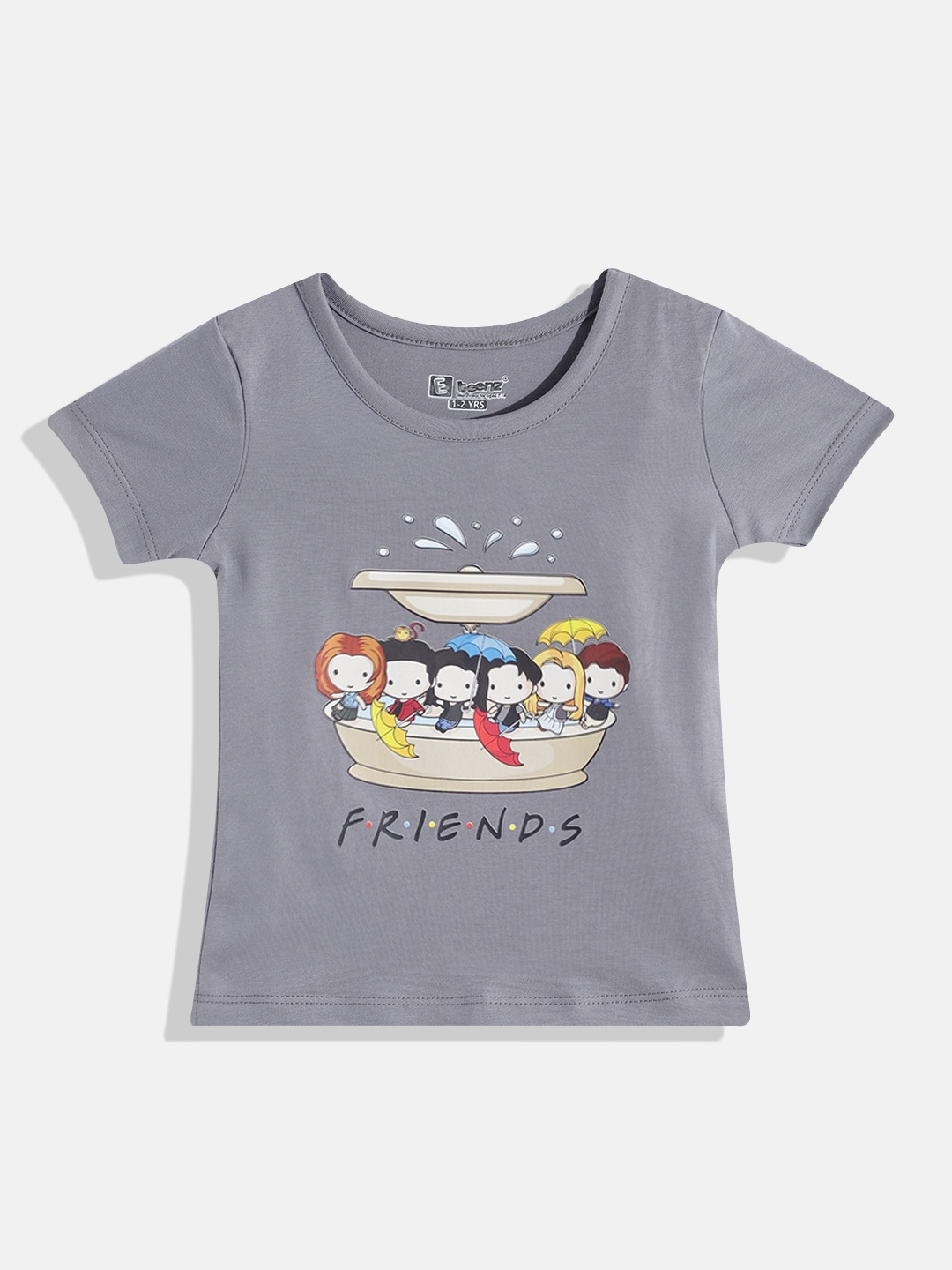 

Eteenz Girls Friends Printed T-shirt, Charcoal
