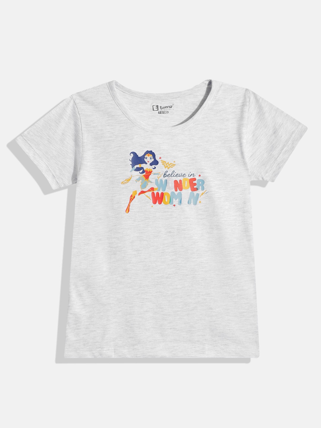 

Eteenz Girls Wonder Woman Printed T-shirt, Grey melange