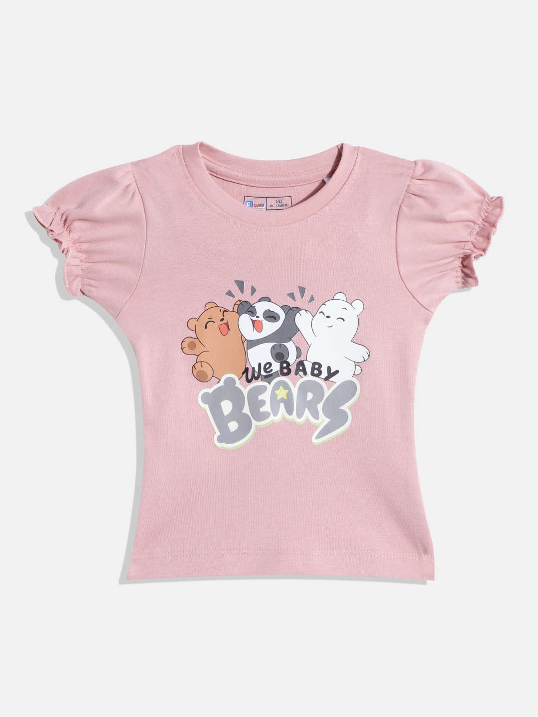 

Eteenz Girls Infants Pure Cotton We Baby Bears Printed Puff Sleeve Top, Pink