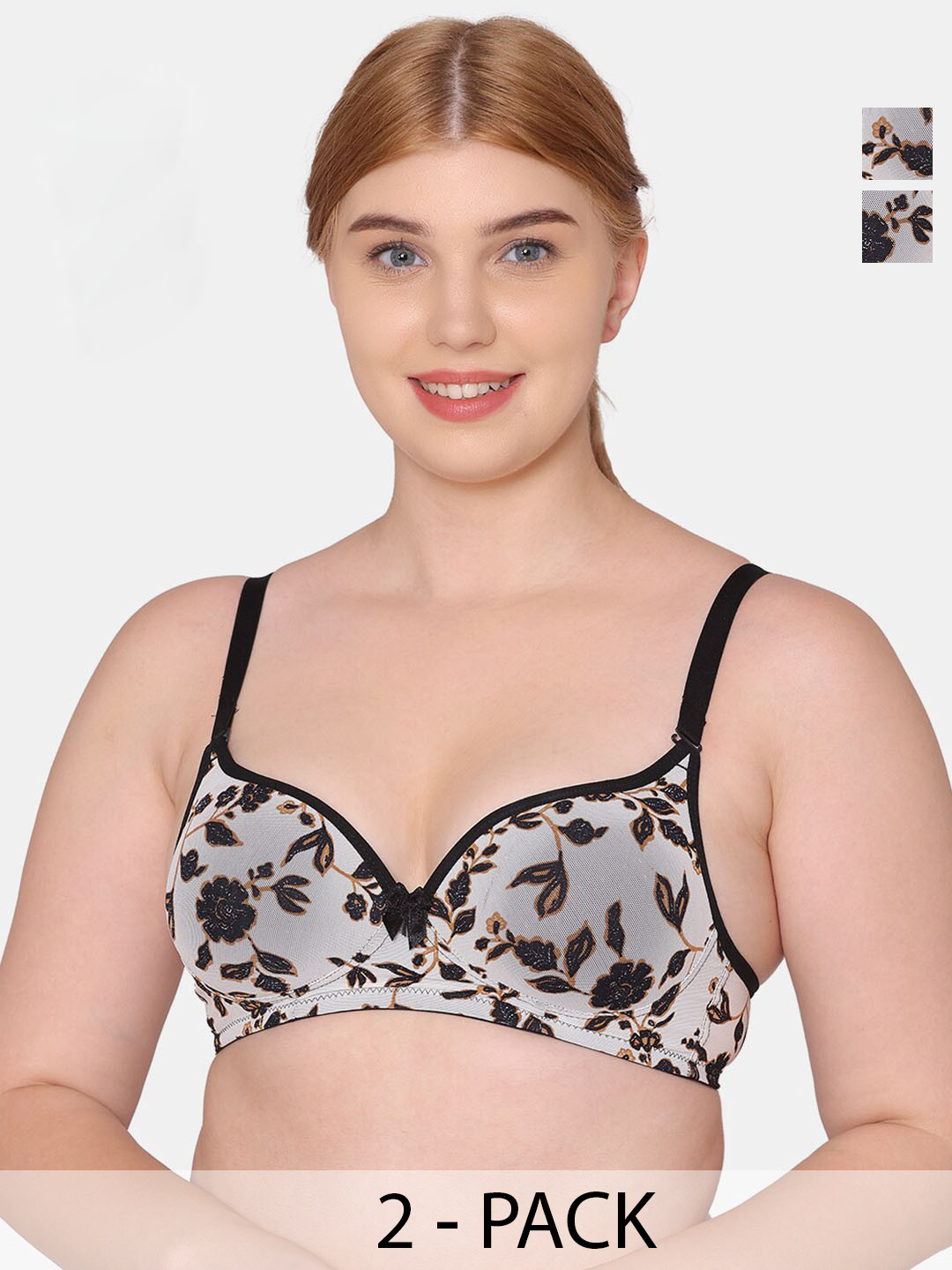 

Tweens Pack Of 2 Non Wired Seamless Heavily Padded Cotton Push-Up Bra With All Day Comfort, Grey