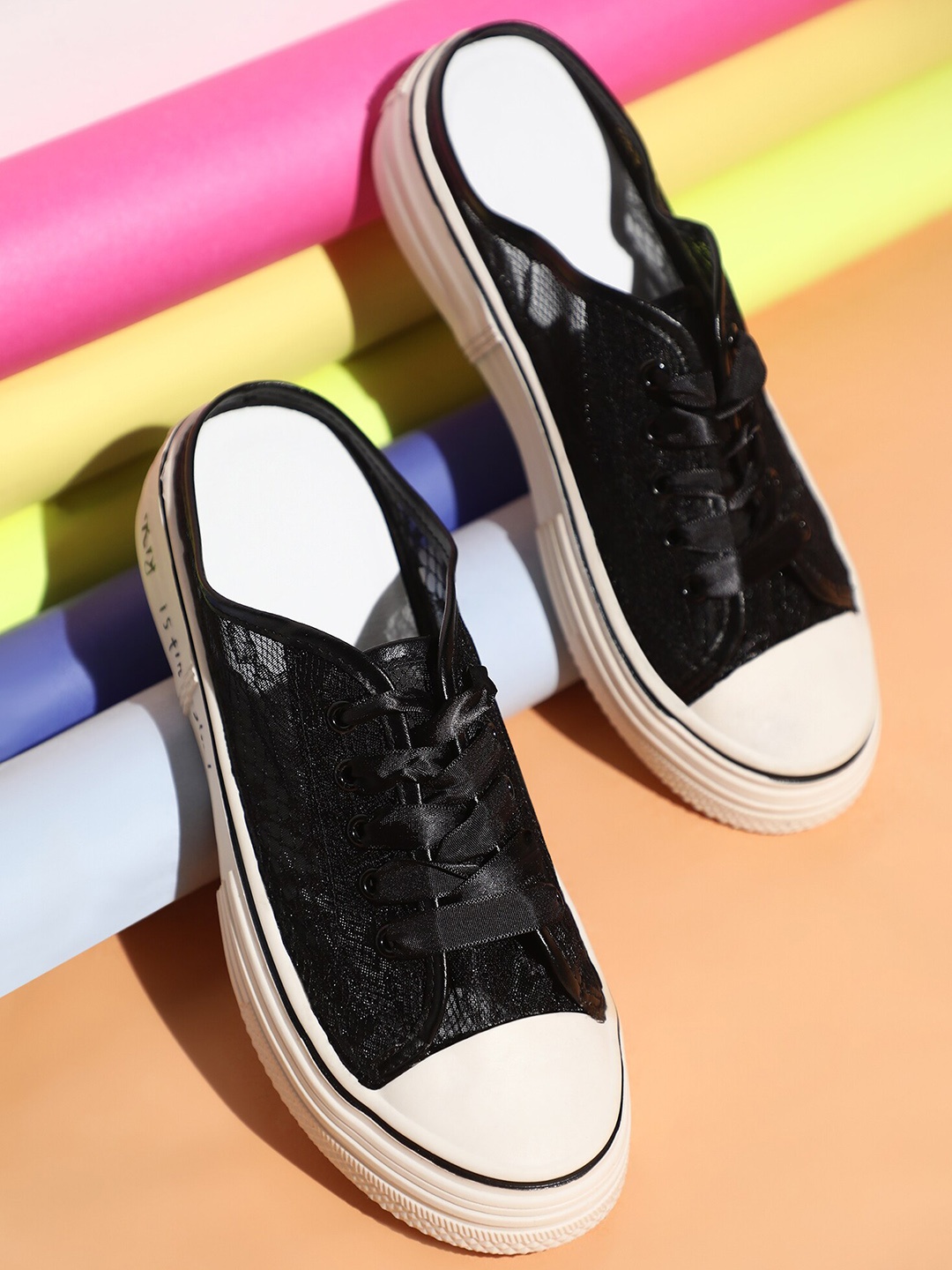 

LULU & SKY Women Textured Mule Sneakers, Black