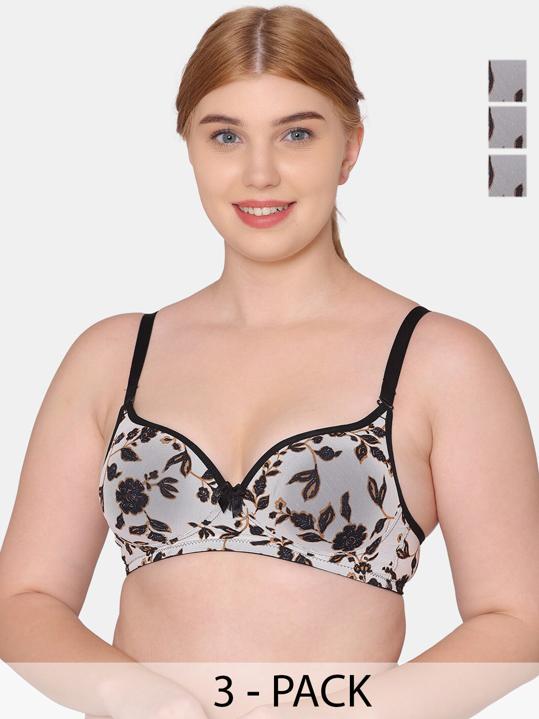 

Tweens Pack Of 3 Non Wired Seamless Heavily Padded Cotton Push-Up Bra With All Day Comfort, Grey