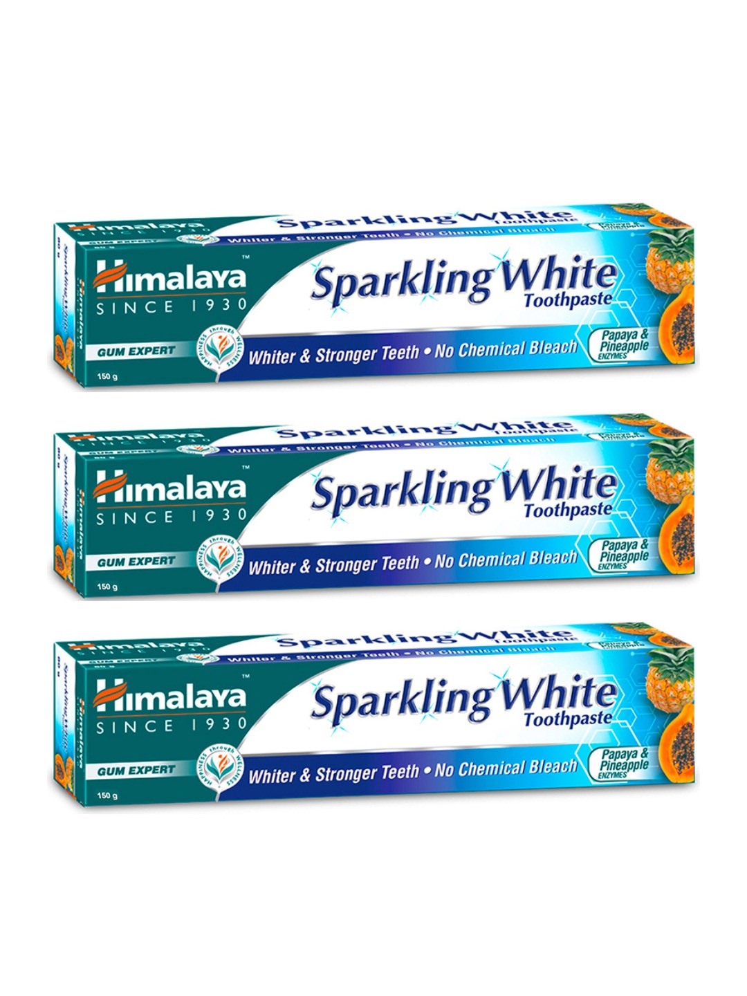 

Himalaya Set Of 3 Gum Expert Sparkling White Toothpaste with Papaya & Pineapple- 150g Each, Blue