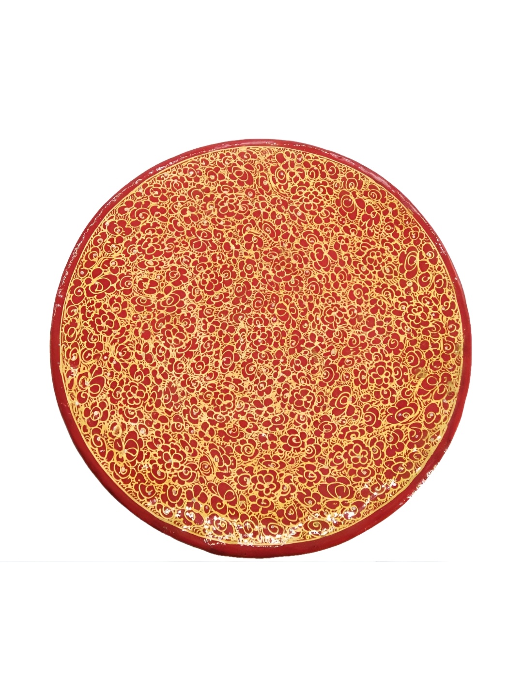 

INDIA MEETS INDIA Red Printed Wooden Papier Mache Decorative Wall Plate
