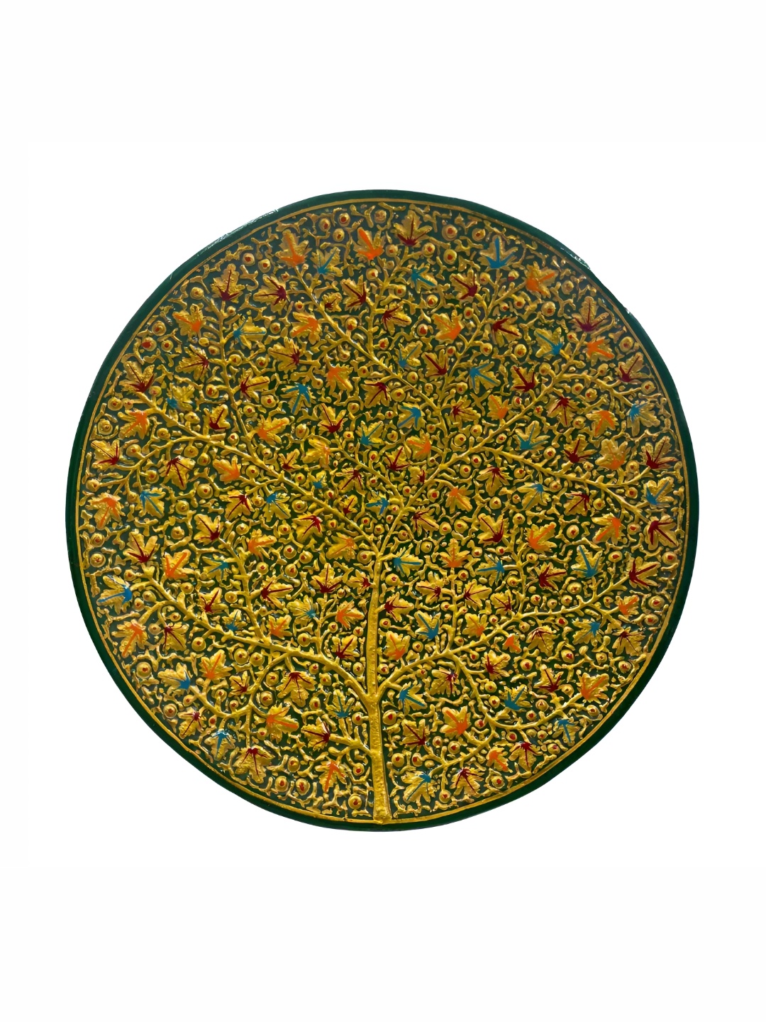 

INDIA MEETS INDIA Green Printed Circular Wooden Wall Plate