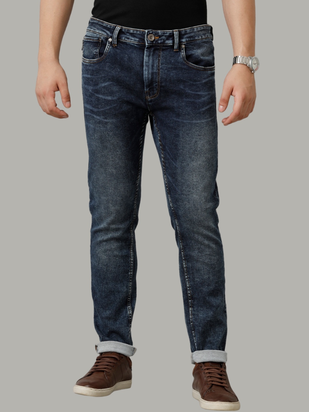 

Voi Jeans Men Mid-Rise Comfort Skinny Fit Heavy Fade Stretchable Jeans, Blue