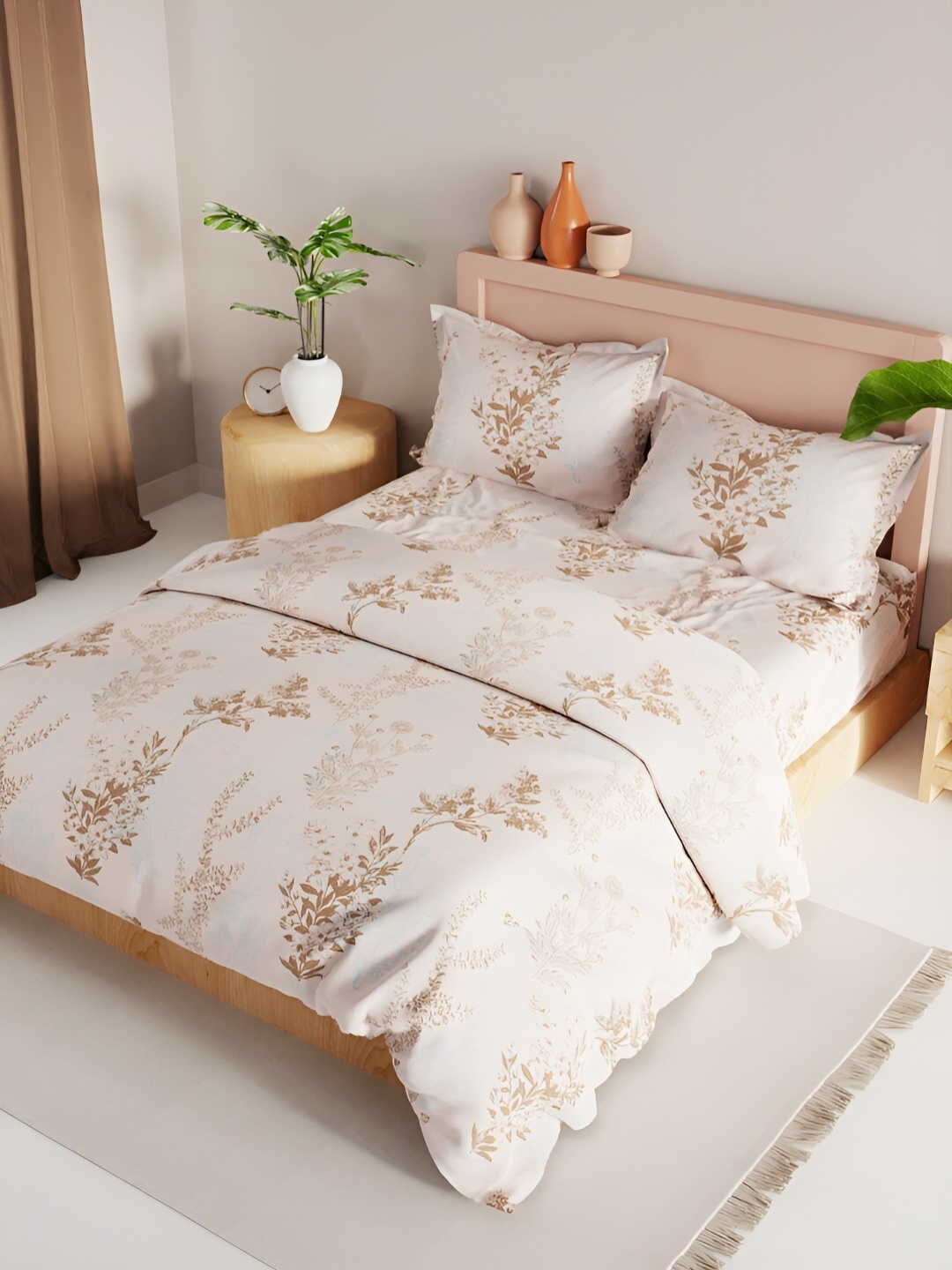 

BIANCA Beige & White Floral Other 4Pcs Double Queen Regular Bedding Set