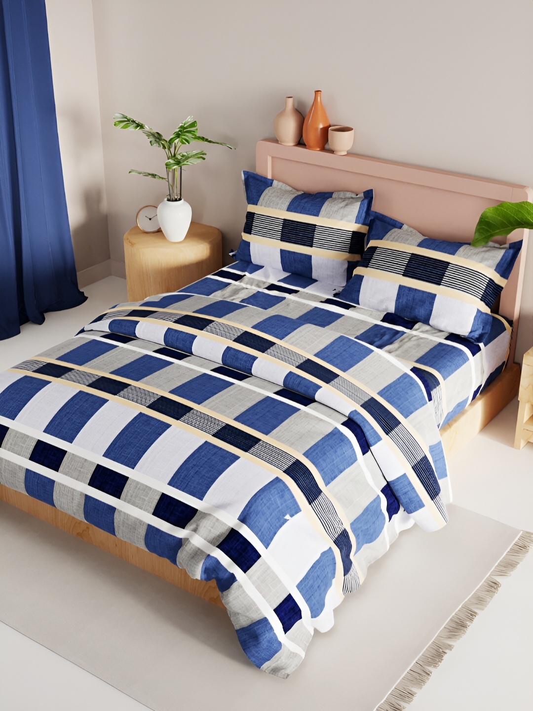 

BIANCA Blue & White Checked 4Pcs Double Queen Regular Bedding Set