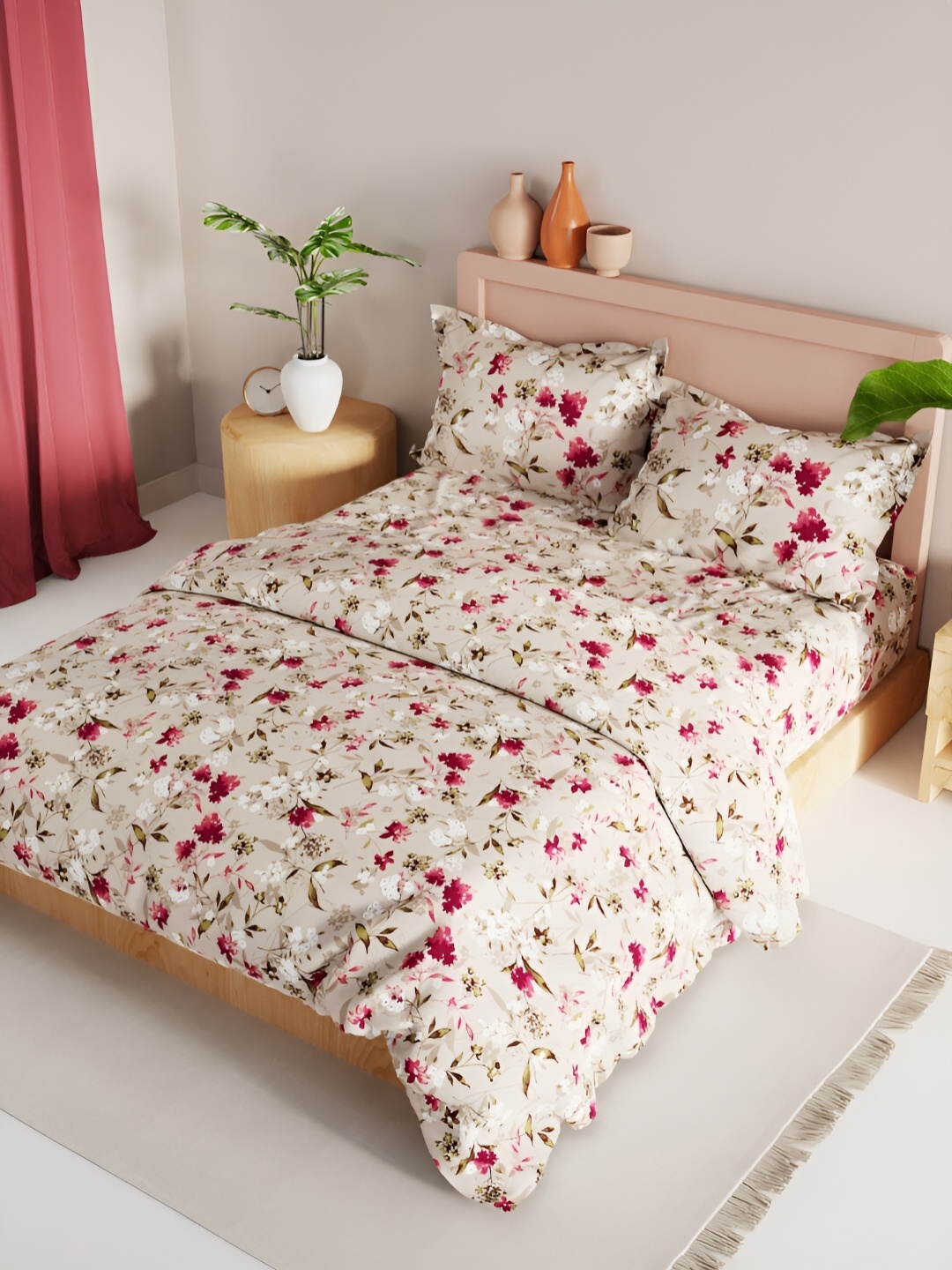 

BIANCA Cream & Pink Floral 4Pcs Double Queen Regular Bedding Set