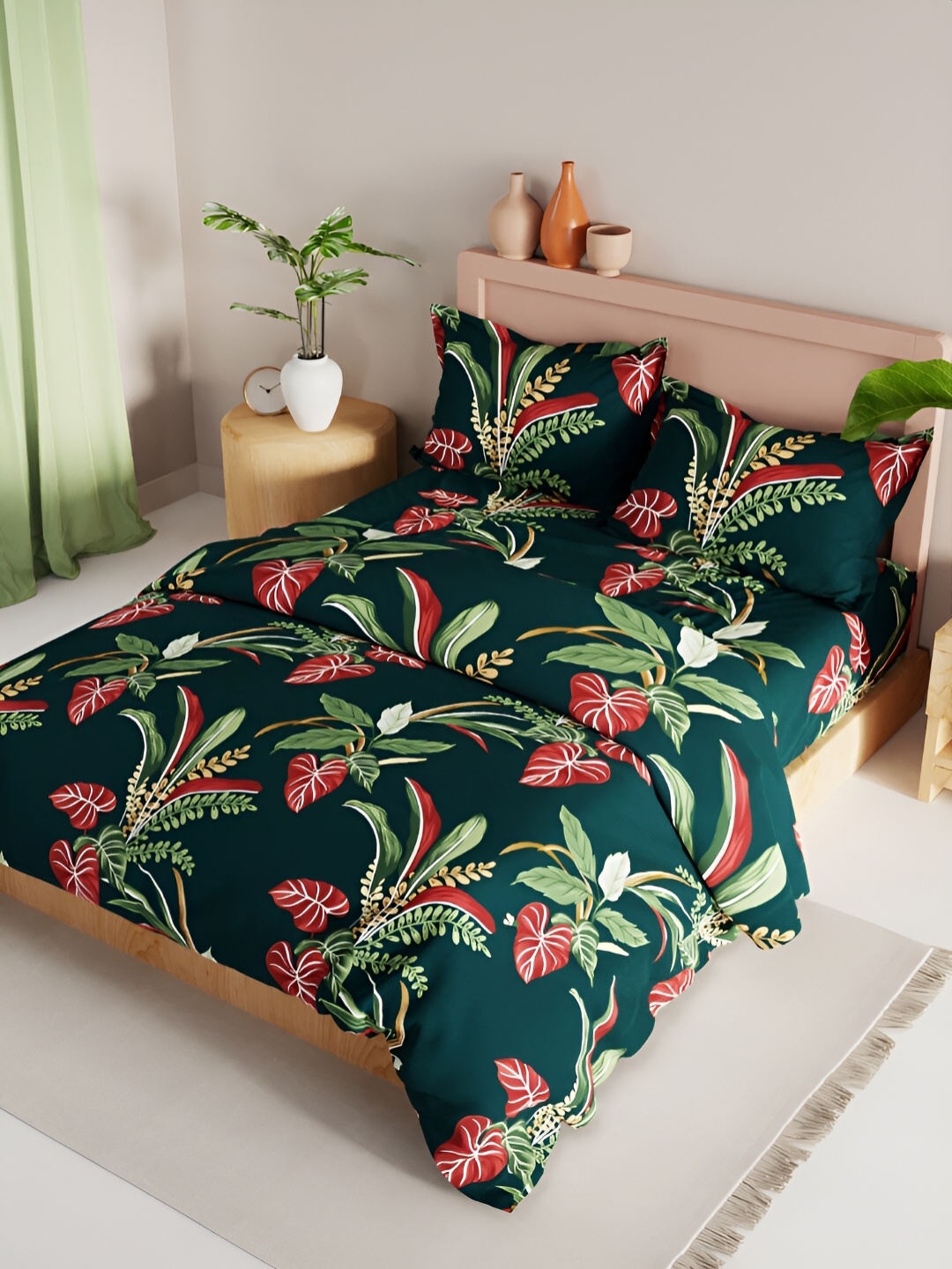 

BIANCA Green & White Floral Other 4Pcs Double Queen Regular Bedding Set