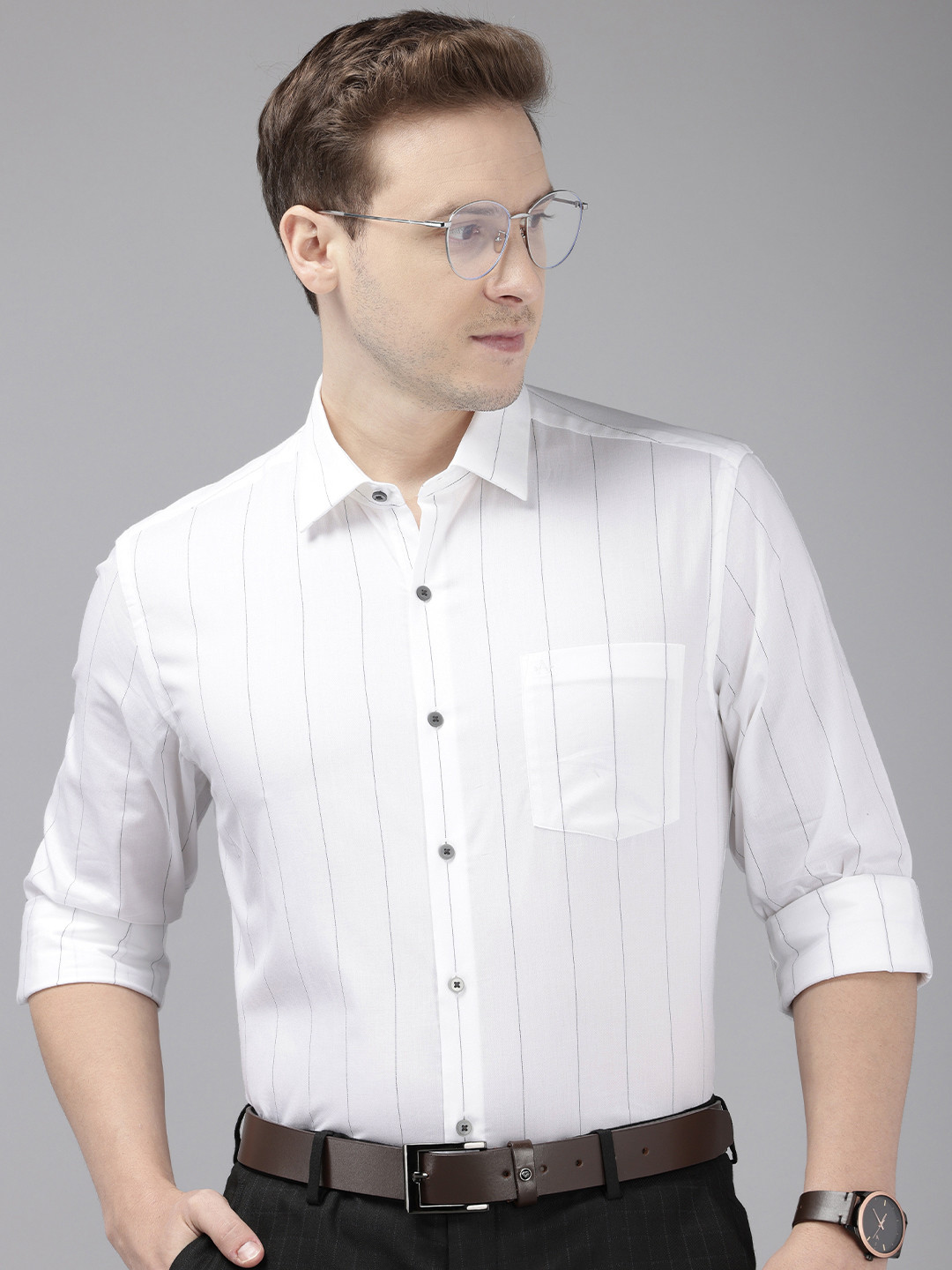 

Arrow Pure Cotton Manhattan Slim Fit Opaque Striped Formal Shirt, White