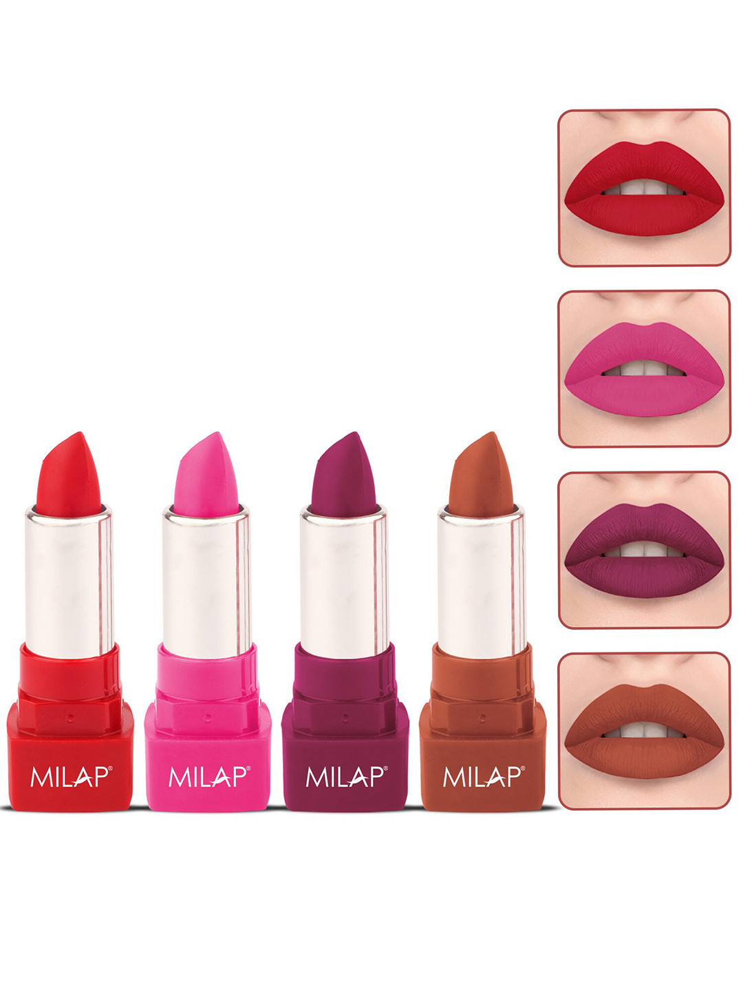 

MILAP Set Of 4 Long Stay Matte Lipsticks - 4.2g Each, Red