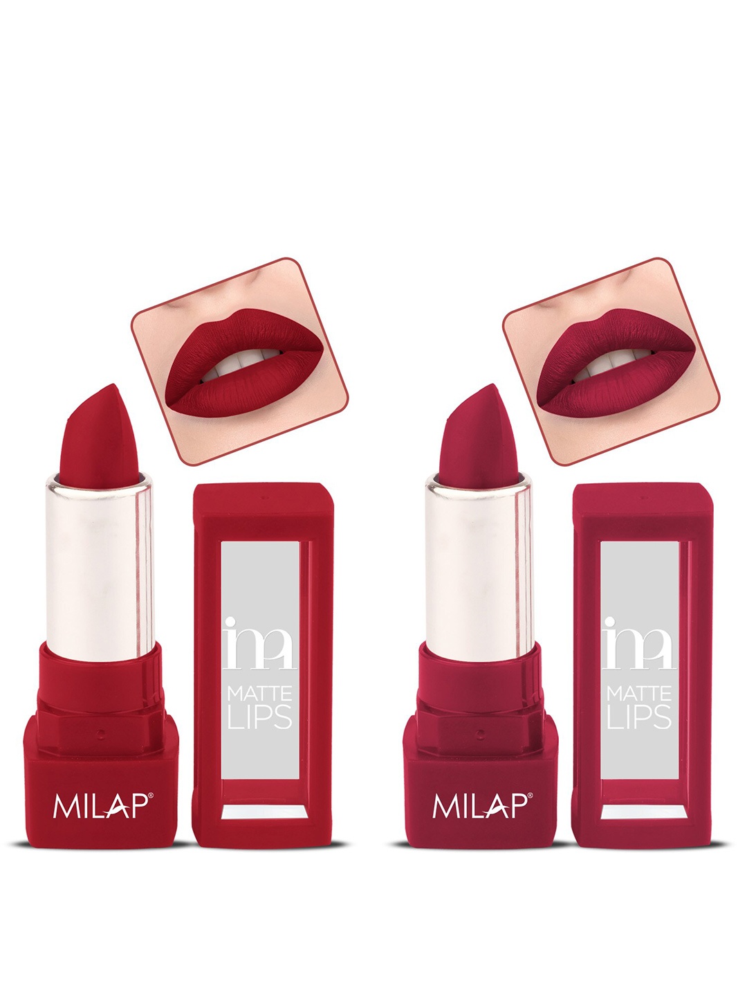 

MILAP Set Of 2 Long Stay Matte Lipsticks 4.2g Each - Mastani 503 + Uncensored 506, Red