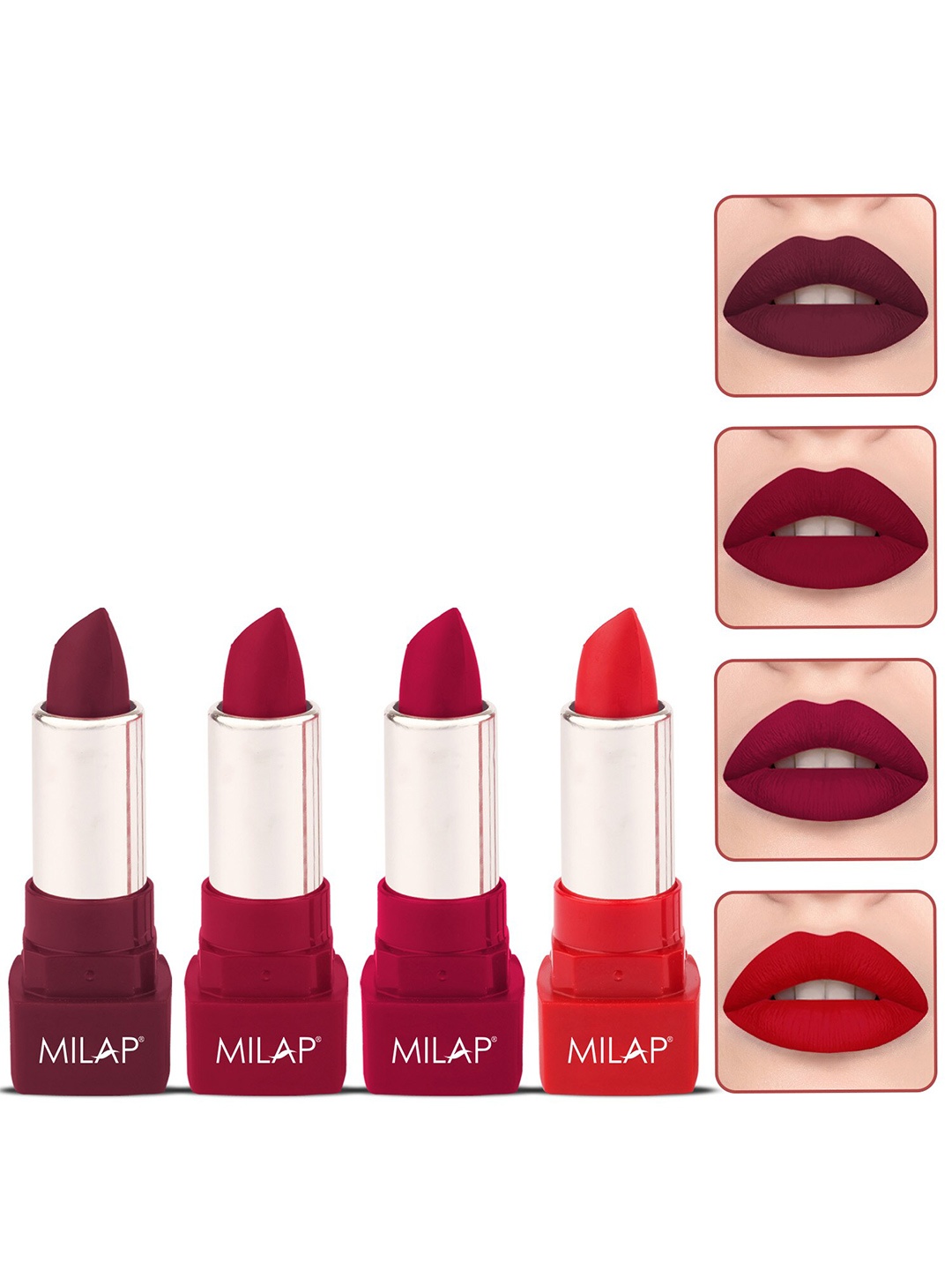 

MILAP Set Of 4 Long Stay Matte Lipsticks 4.2g Each, Maroon