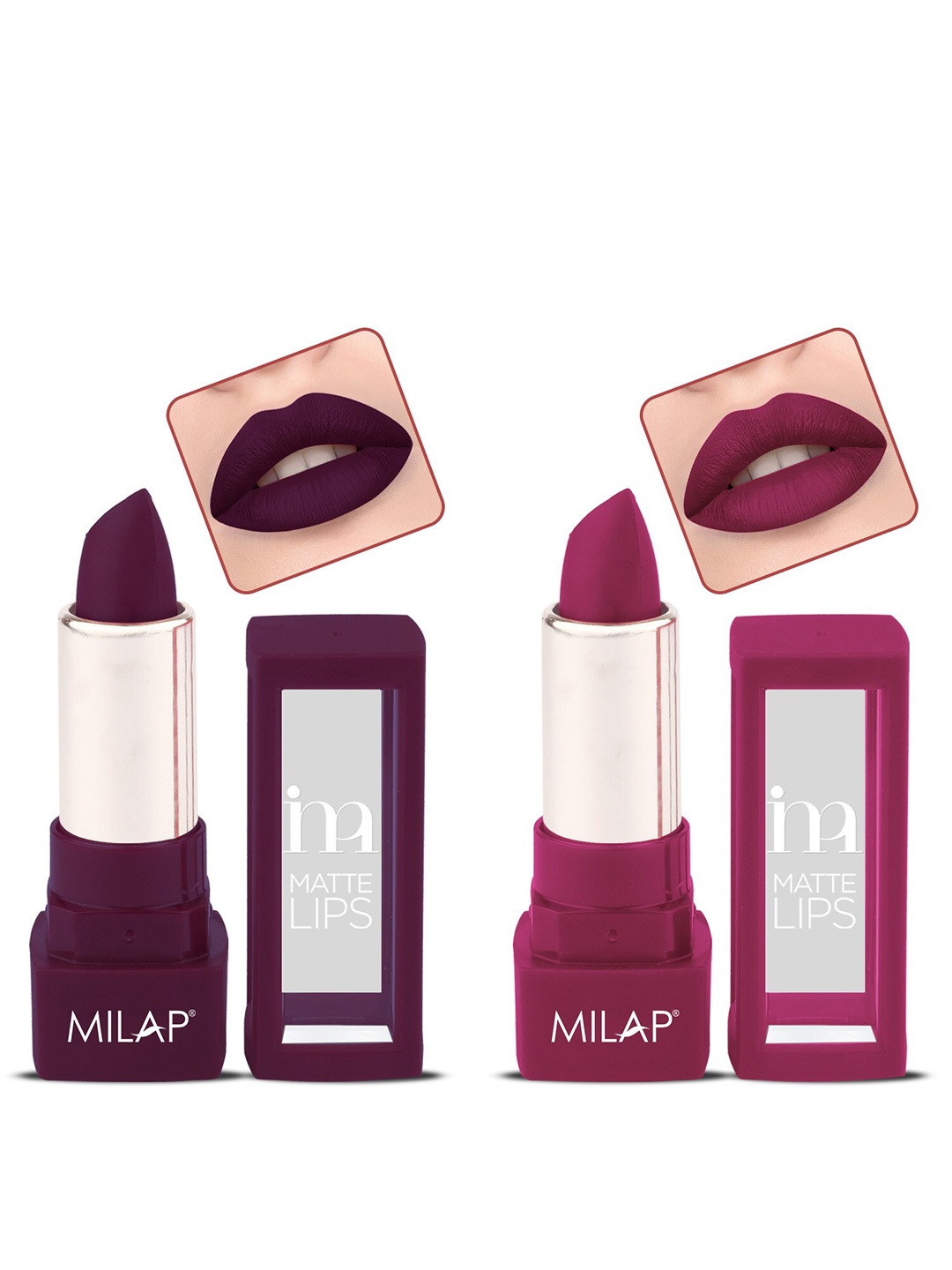 

MILAP Set Of 2 Long Stay Matte Lipsticks 4.2g Each - Aurora 513 + Love Struck 516, Burgundy