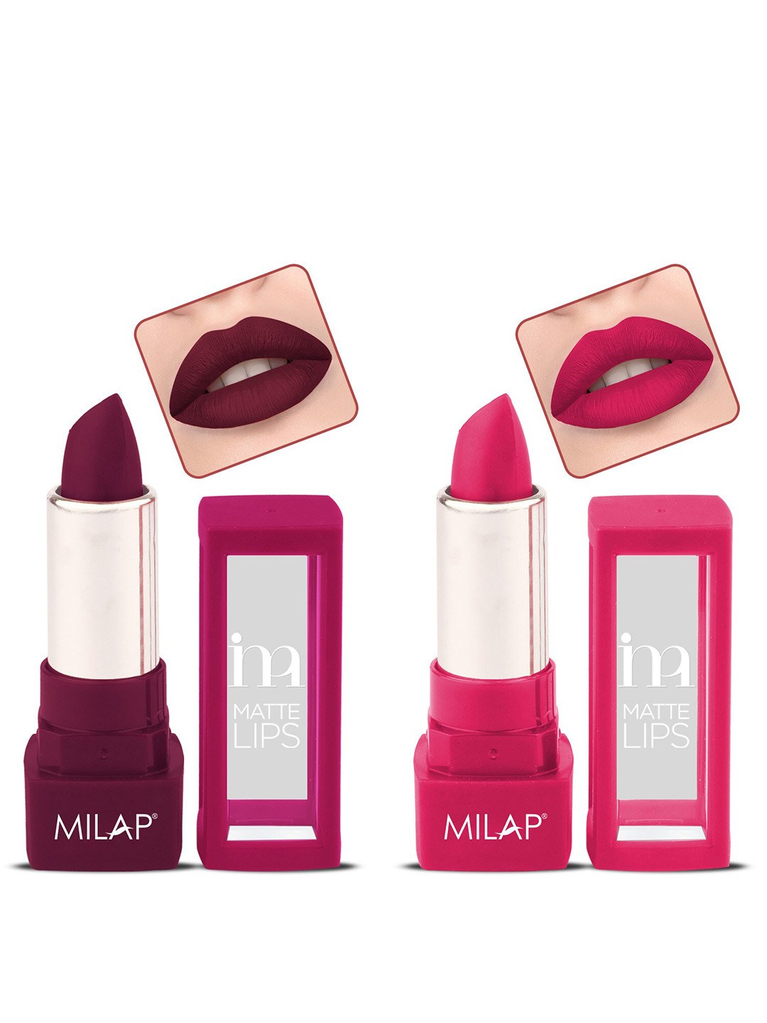 

MILAP Set Of 2 Long Stay Matte Lipsticks - 4.2g Each - Cloud 9 512 + Glamorous 517, Burgundy
