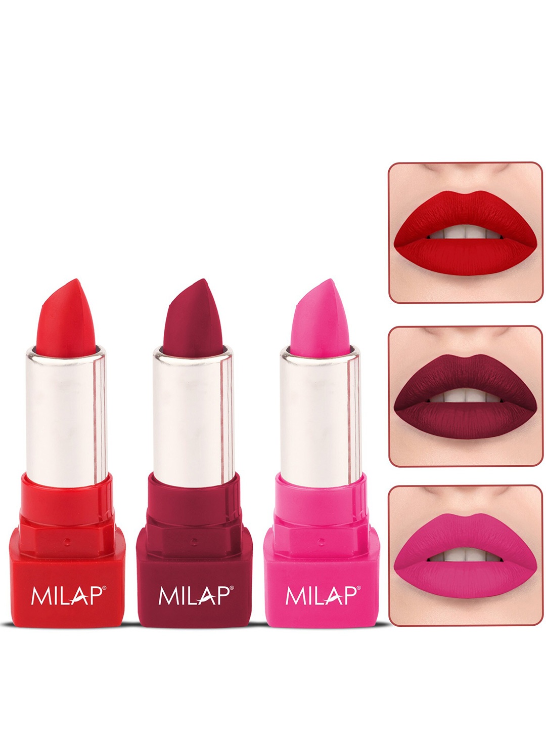 

MILAP Set Of 3 Long Stay Matte Lipsticks 4.2g Each - Demon Daze+Uncensored+Manhattan Rose, Pink