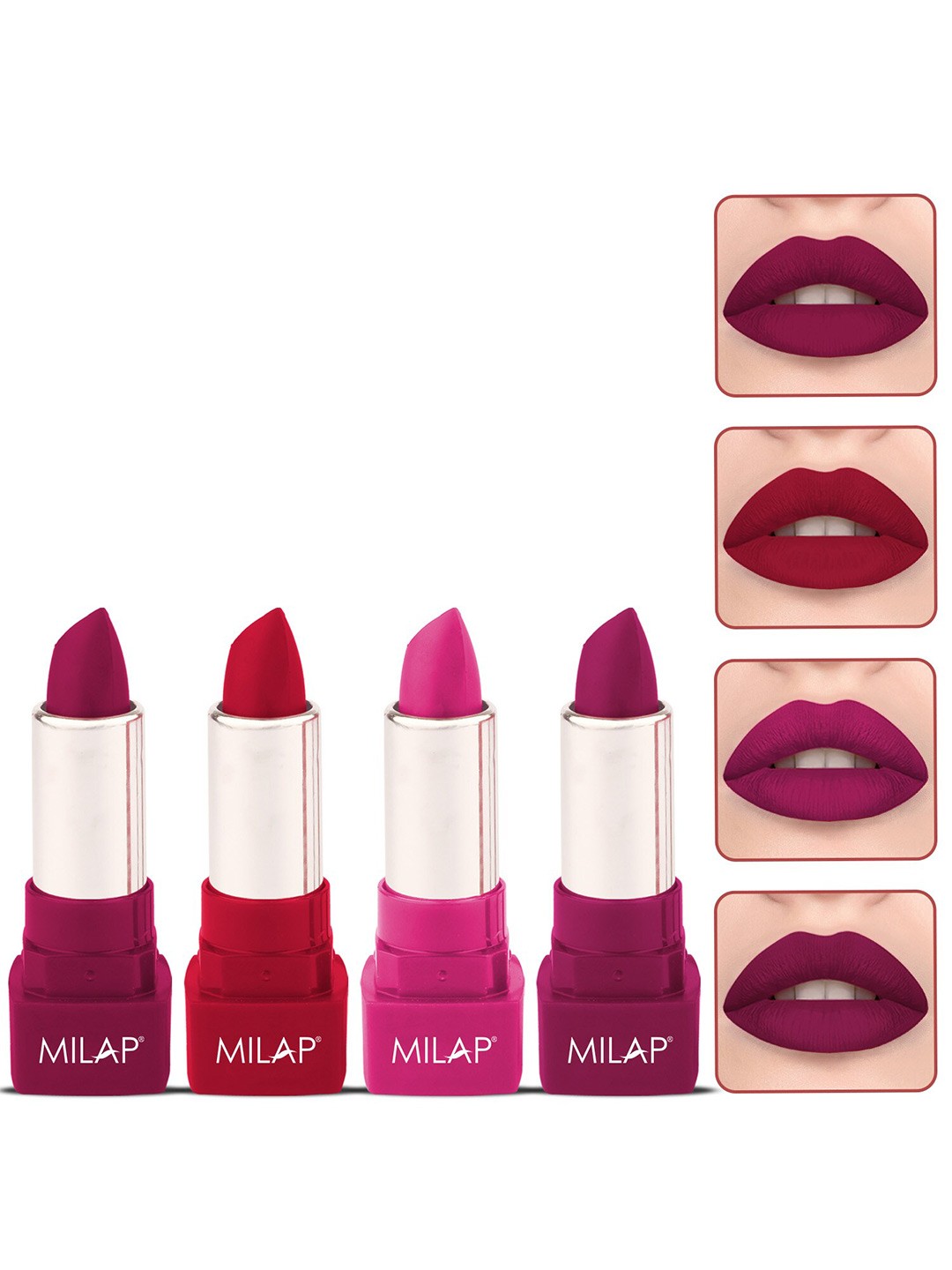 

MILAP Set Of 4 Long Stay Matte Lipsticks 4.2g Each, Pink