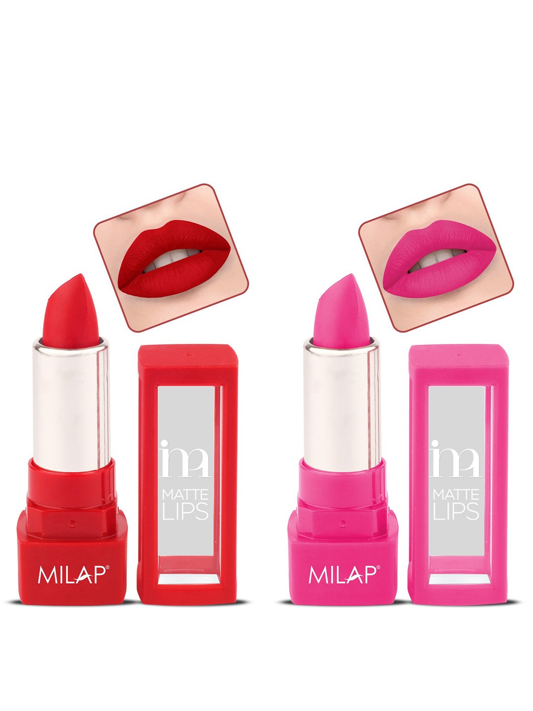 

MILAP Set of 2 Matte Lips Long Stay Lipstick - Demon Daze 504 & Manhattan Rose 508, Red